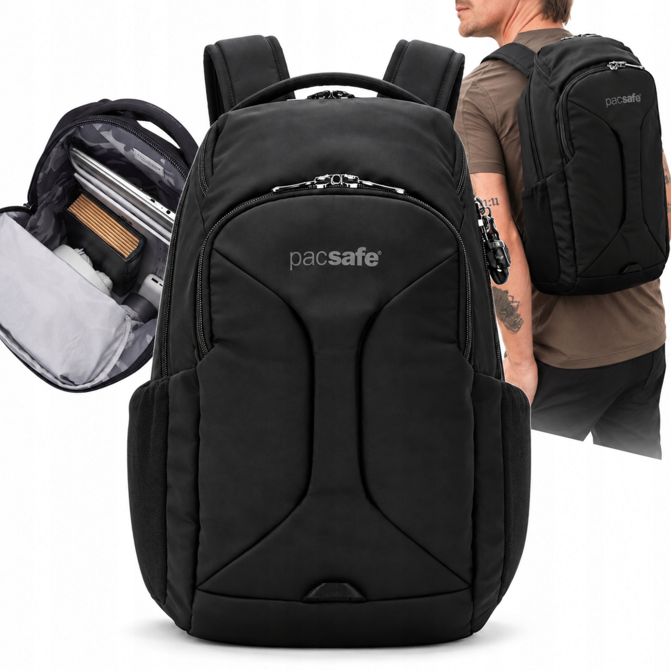 Batoh Proti Krádeži Pacsafe EXP28 Rfid Černý Turistický Notebook 15" Eko