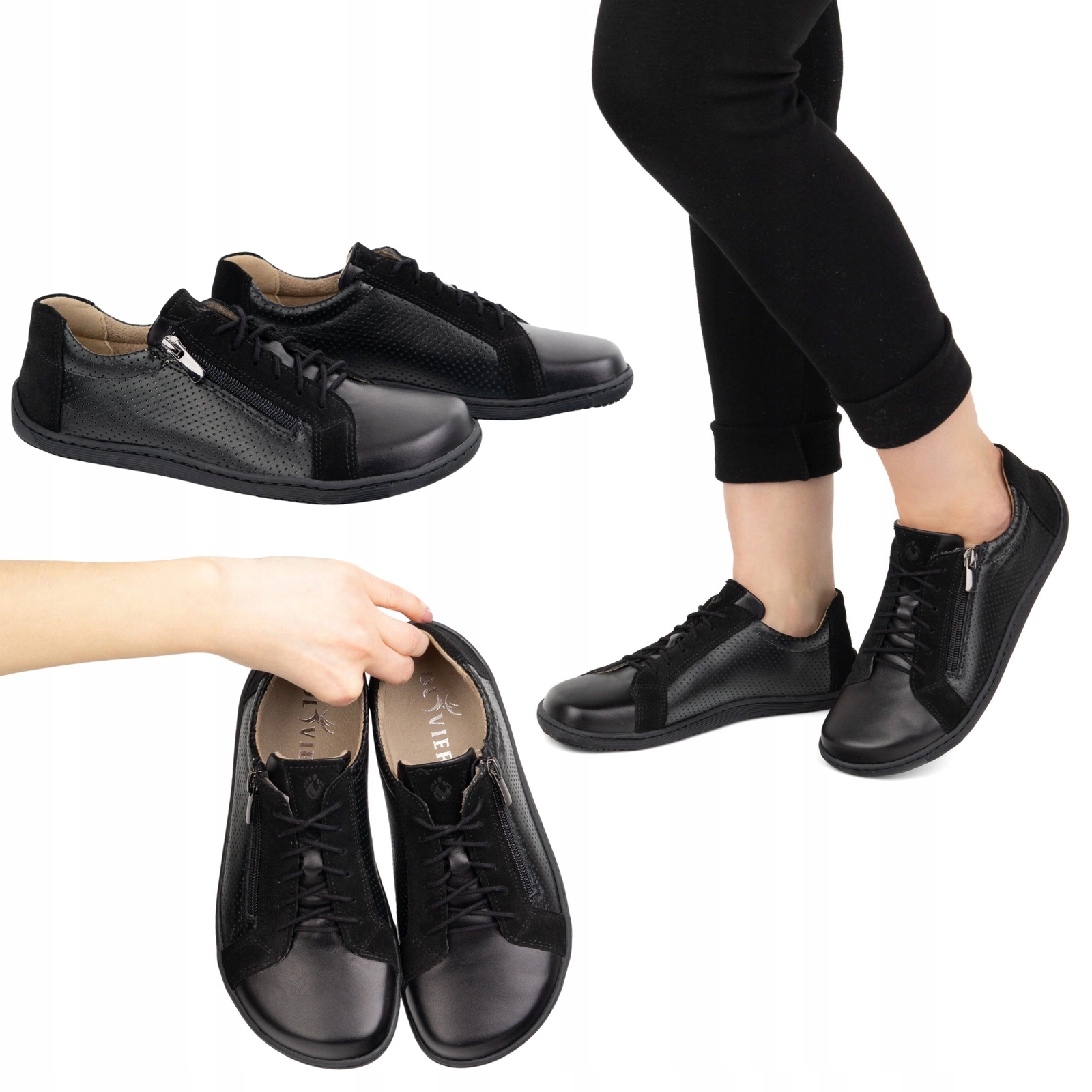 Dámské minimalistické kožené polobotky barefoot 1243 P černé 38