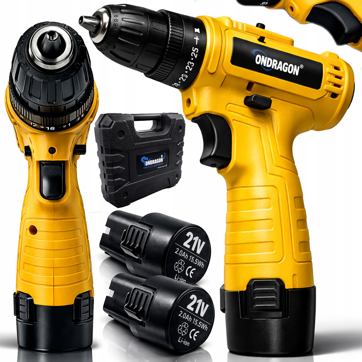 WKRĘTARKA WIERTARKA AKUMULATOROWA 2xAKU LED WALIZKA ZESTAW 21V MOCNA