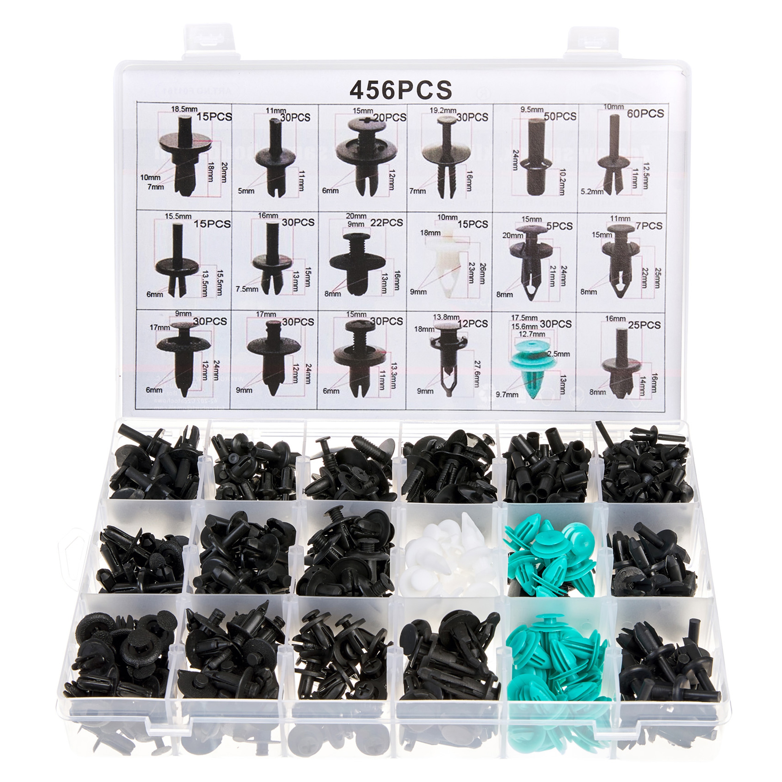 ZESTAW SPINEK KLIPSÓW SAMOCHODOWYCH 456 EL. + ŚCIĄGACZ SPINEK TAPICERKI Kod producenta F01161