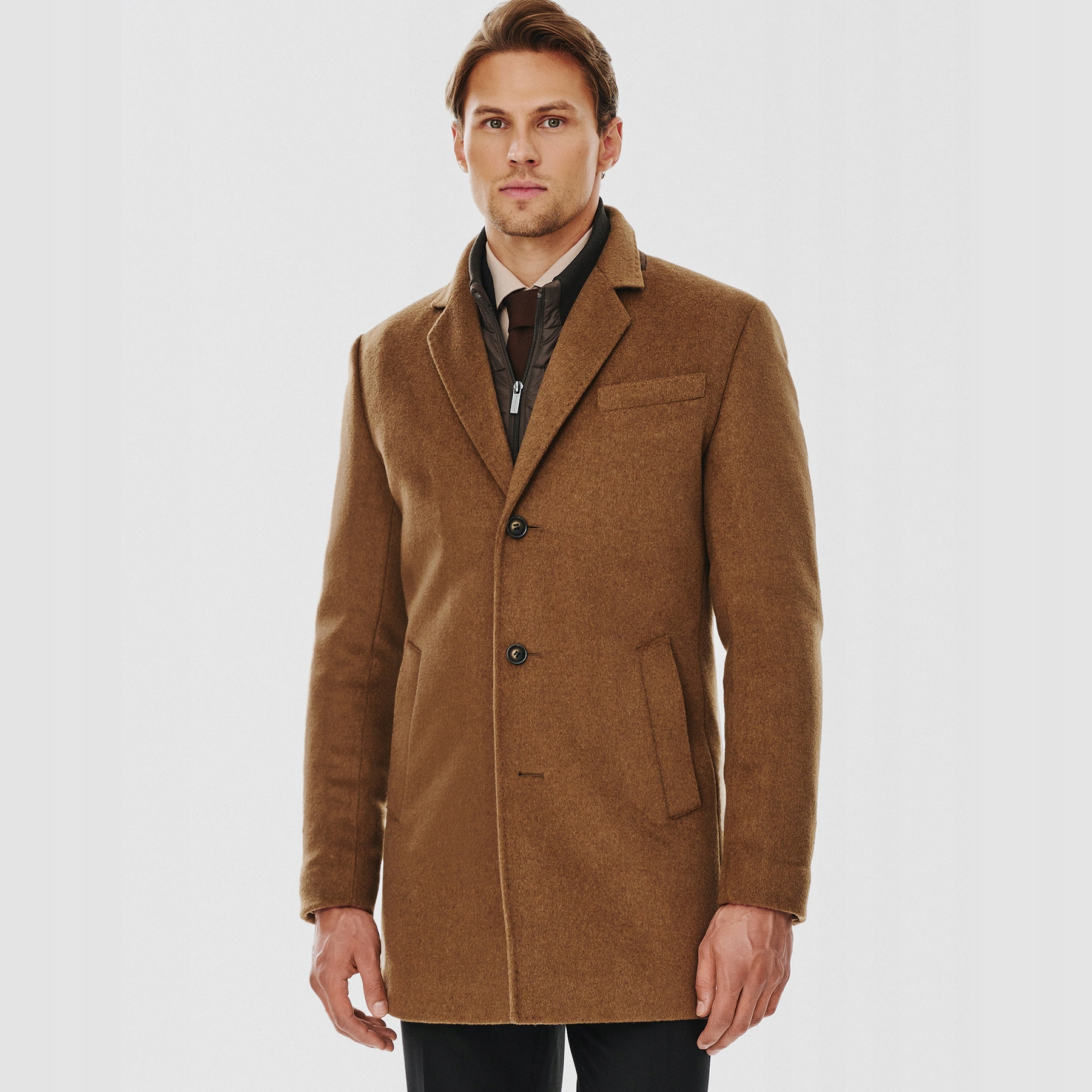 Béžový hladký pánský kabát Pako Lorente vel