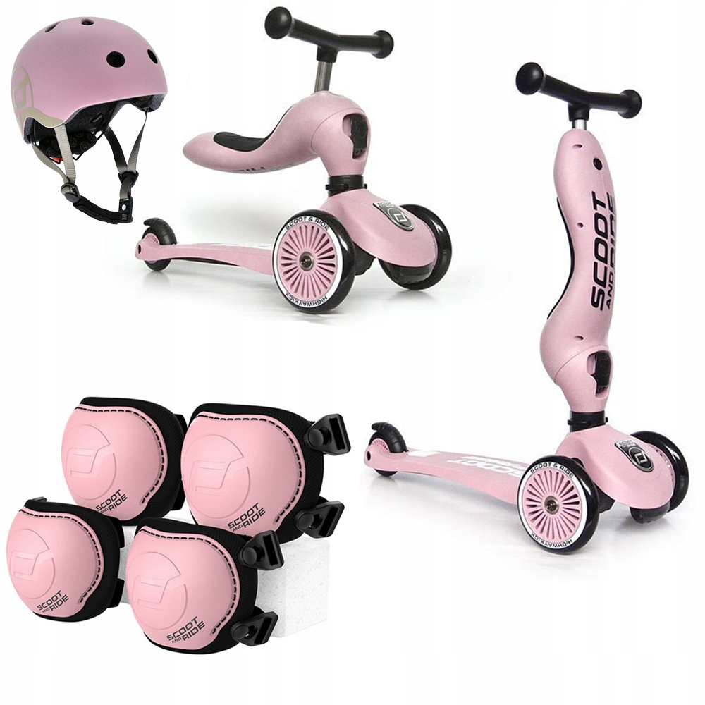 Hulajnoga Scoot And Ride 2w1 Highwaykick 1 Kask +Ochraniacze Rose