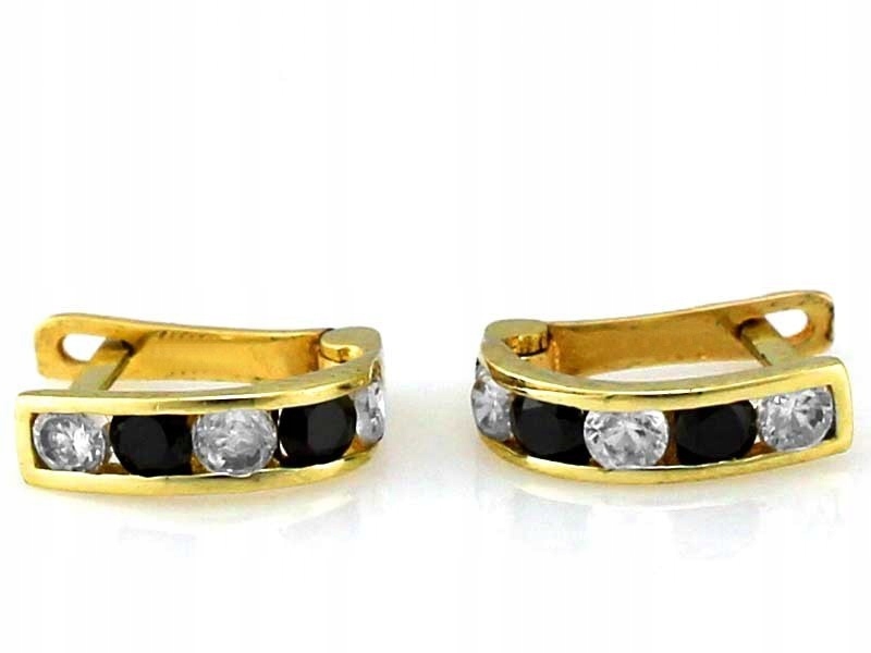Zlaté náušnice pro děti 585 s černými zirkony 0.88 g čárky dárek