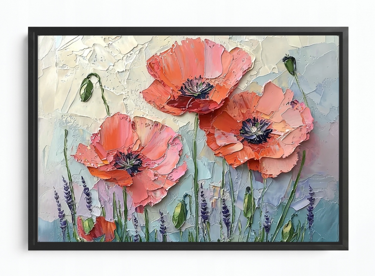 Obraz Rám Americký Box Příroda Květiny Červené Máky Olej Impasto 120x80