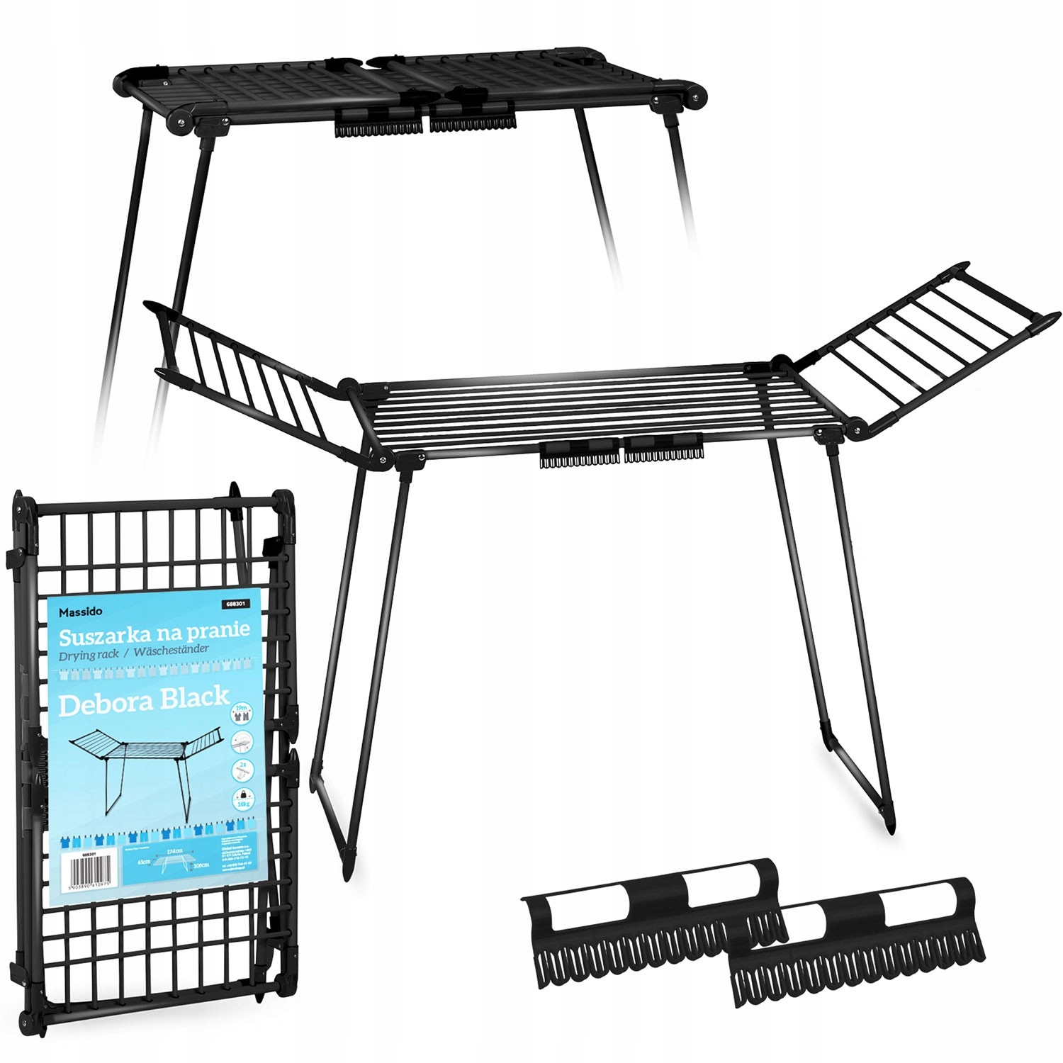 Levně Sušák Na Prádlo Stojící Rozkládací Vertikální Na Prádlo Černý