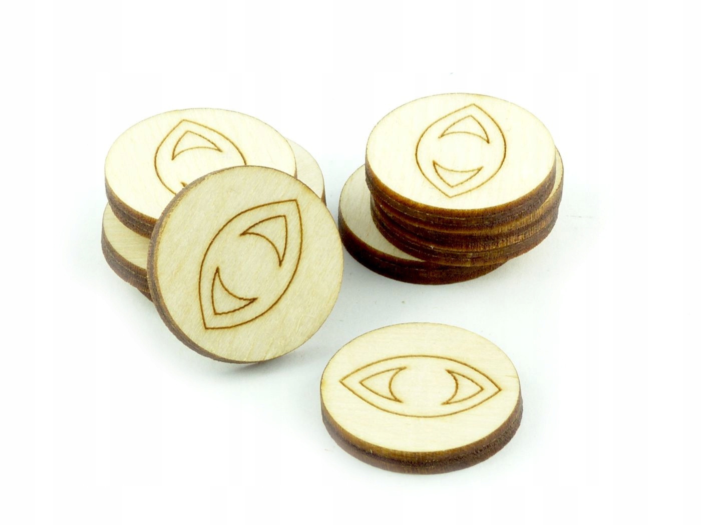 

Żetony okrągłe, drewno, oko, 22x3 mm (10)