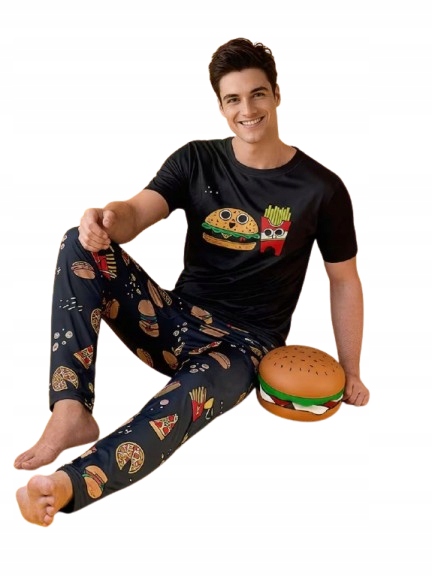 Zábavné Pyžamo Hamburger Hranolky Dlouhé Kalhoty Tričko L