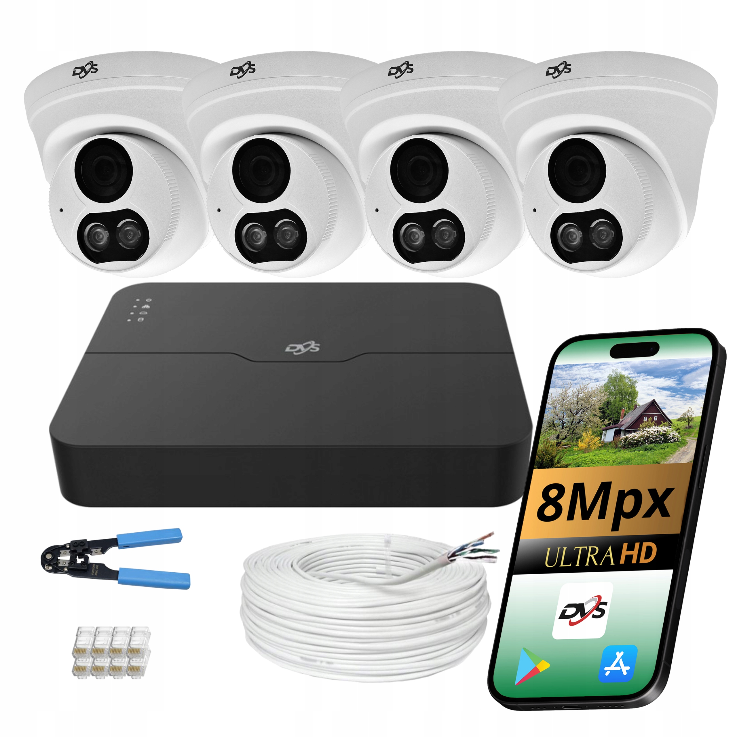 Systém Pro Monitorování Domu Dvs Set 4x Kamera 8K Ip Poe Hybridní Kopule