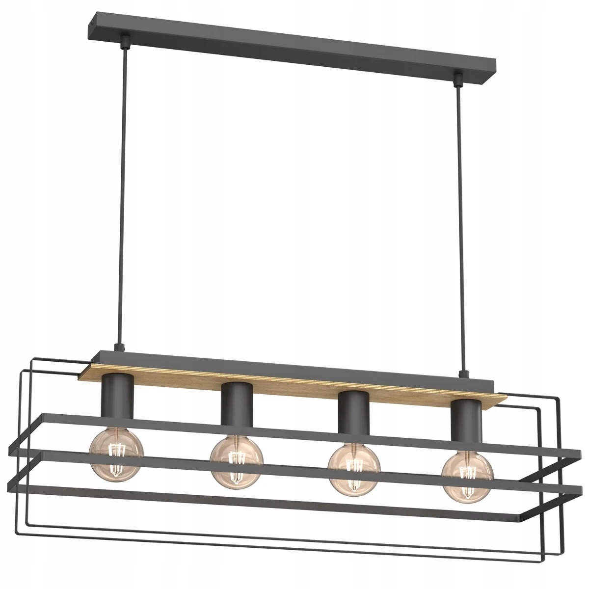 Luminex Kortezová závesná lampa industriálna 4xE27 76 cm čierna/drevo