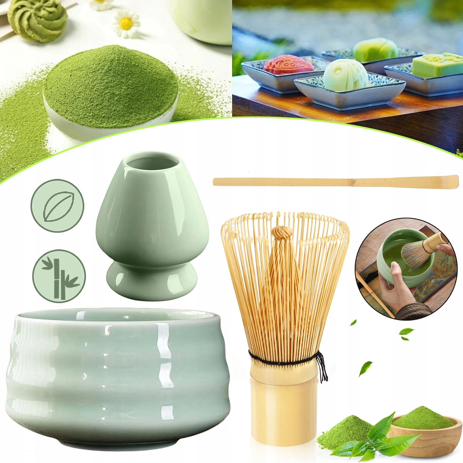Sada Na Čaj Matcha Japonská Miska Matcha Matcha Bambusová Šlehací Metla