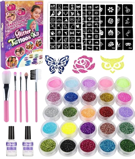 DUŻY ZESTAW DO ROBIENIA TATUAŻY SZABLONY TATUAŻE BROKATOWE ZMYWALNE BROKATY