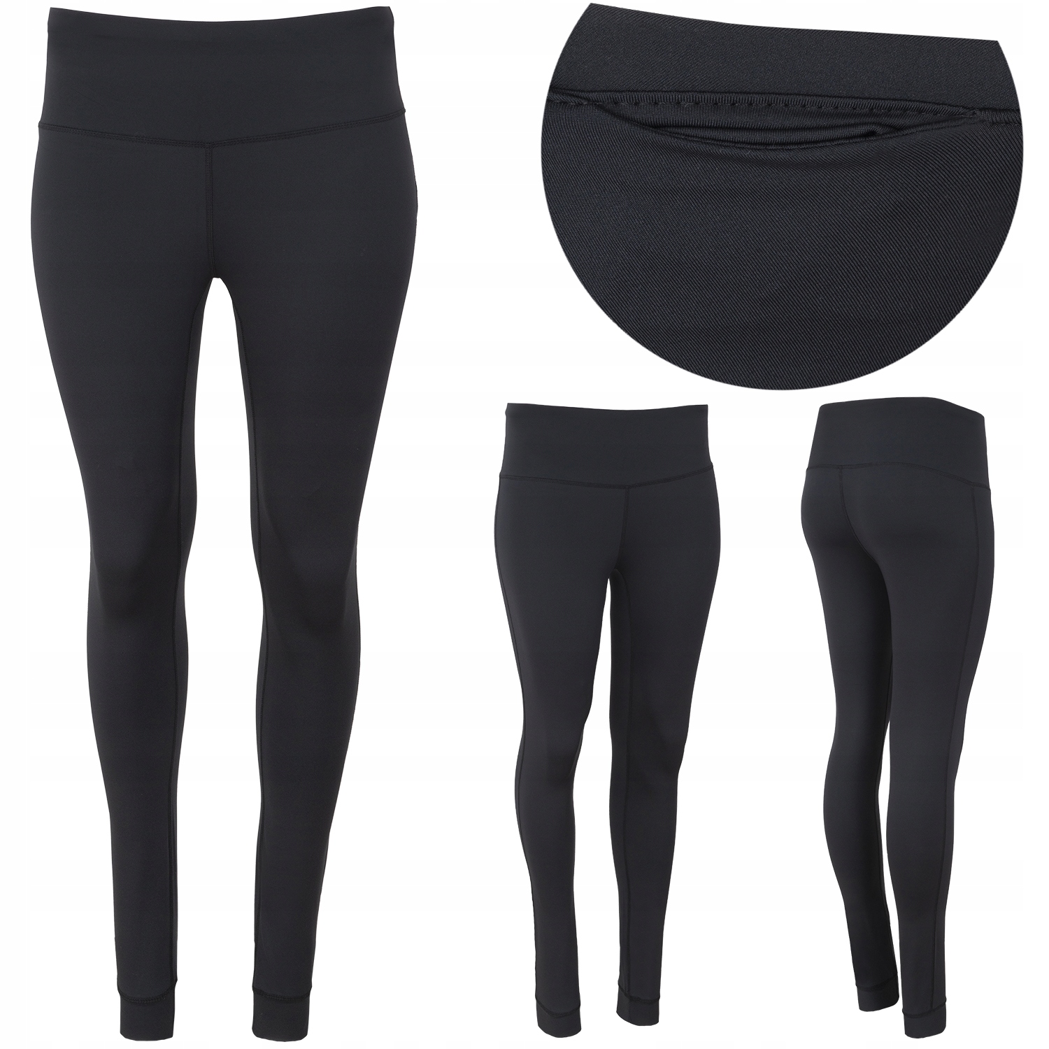 Legginsy Damskie Fitness Wysoki Stan Czarne M