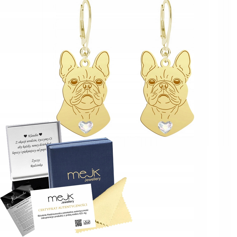 Zlaté Náušnice s pejskem Francouzský Buldoček Dámské šperky Gravírování Bonus