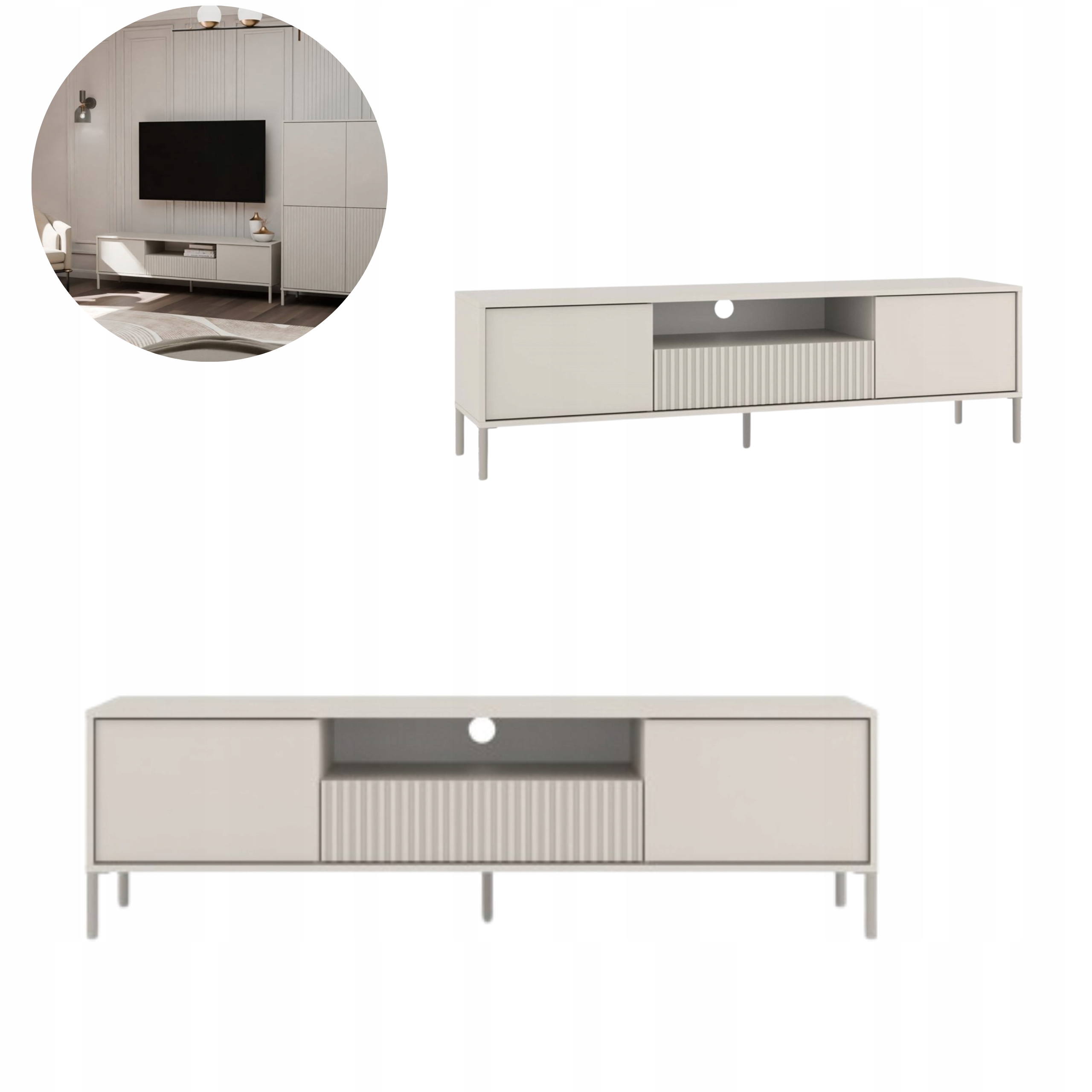 SZAFKA STOLIK RTV KAMARO 160CM KASZMIR FRONT RYFLOWANY + KLASYCZNY