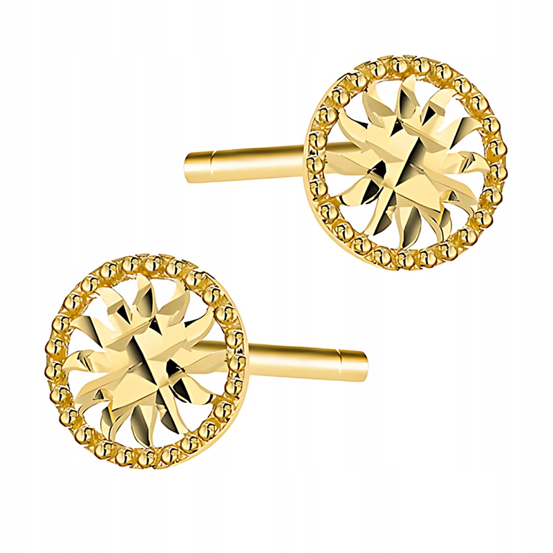 Zlaté Náušnice Dámské Dýka pr. 585 Diamantová kolečka Kola Slunce 14k