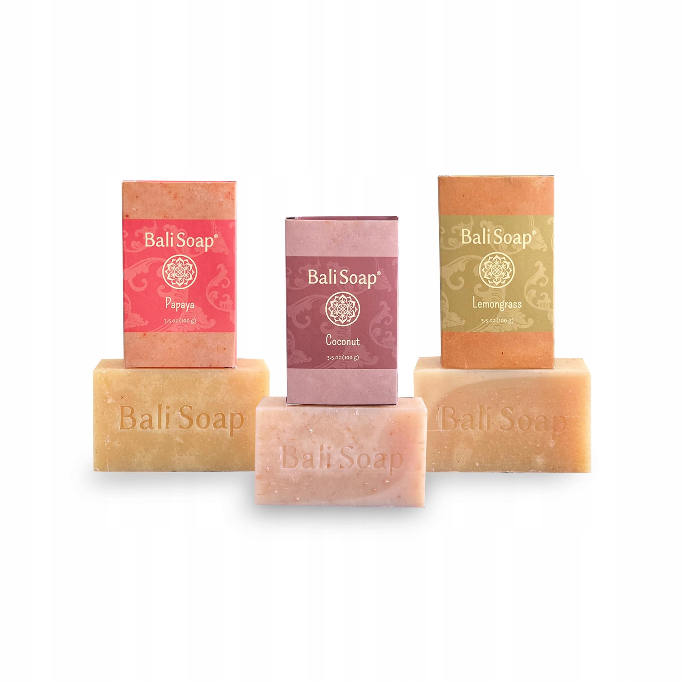 Bali Soap Sada přírodních mýdel Papaja Skořice Tráva Citronová 3x100g