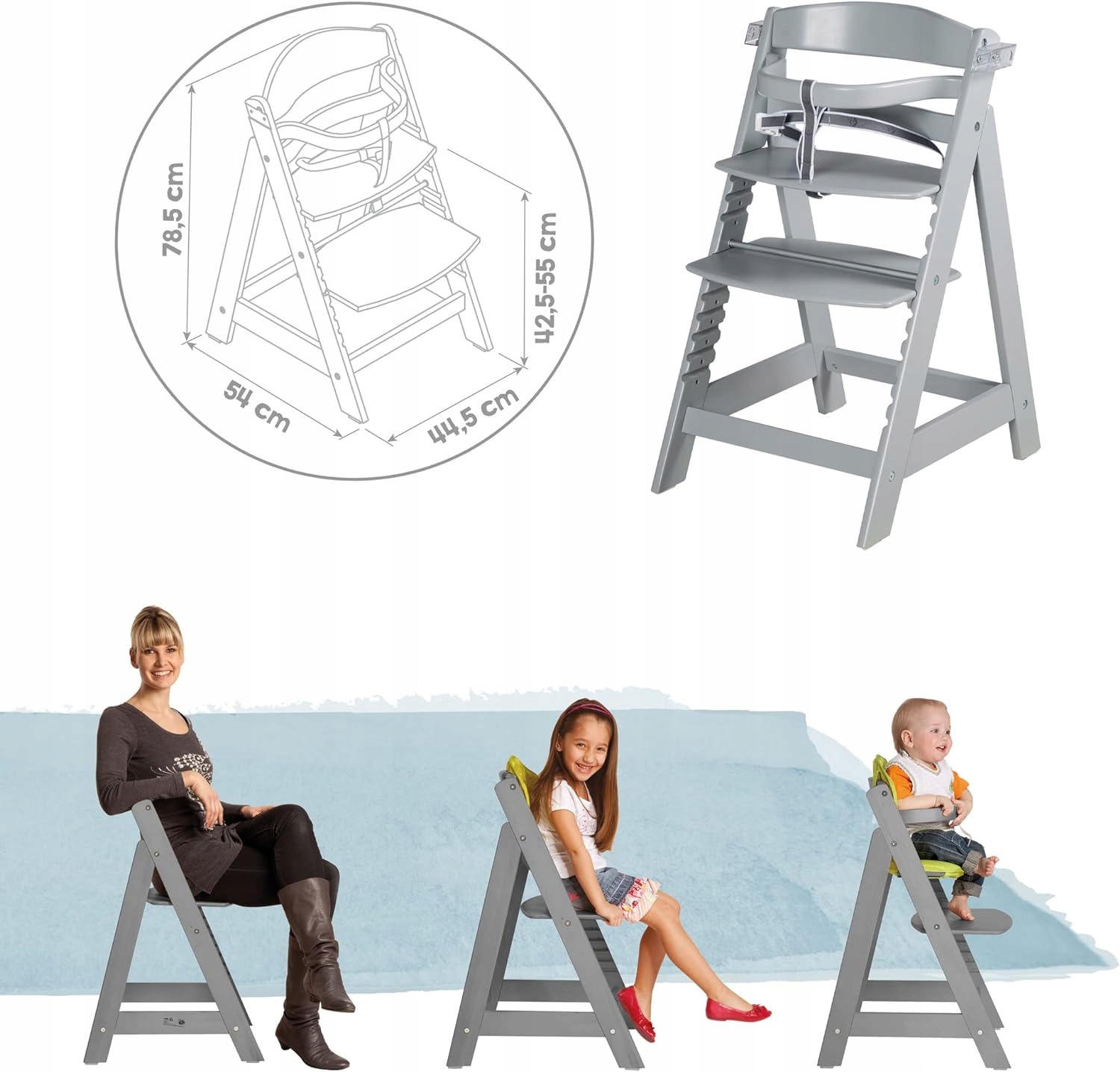 ROBA CLICK&FUN DREWNIANE KRZESEŁKO DO KARMIENIA 6M+ SZARE Marka Roba