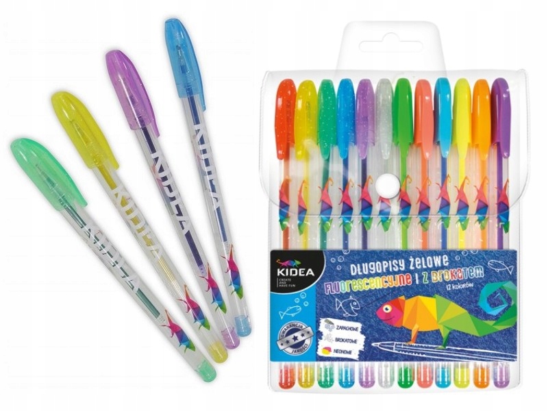 

Kidea Długopisy Żelowe brokatowe fluo