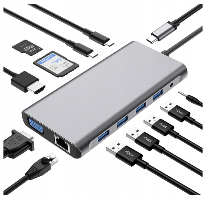 Usb C hub, dokovací stanice, adaptér Usb C 12 v 1