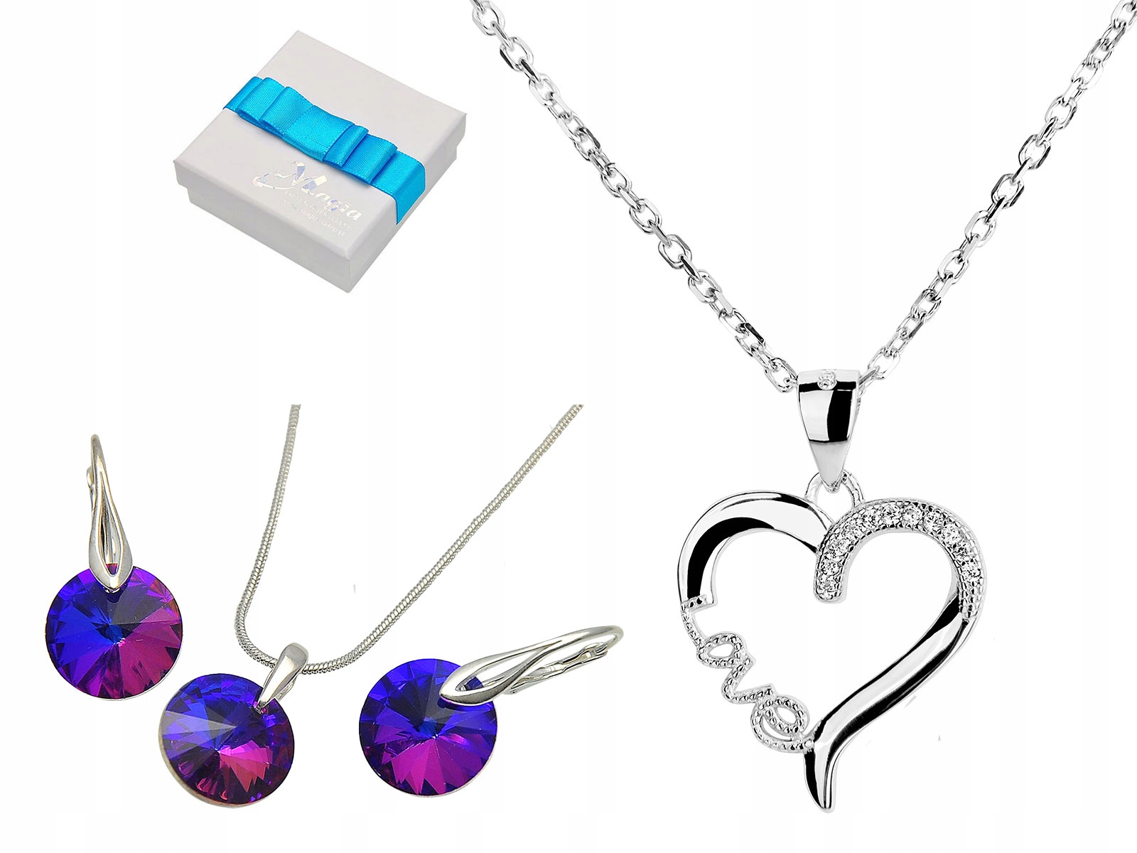 

925 Srebrny Naszyjnik z cyrkoniami Love + Gratis