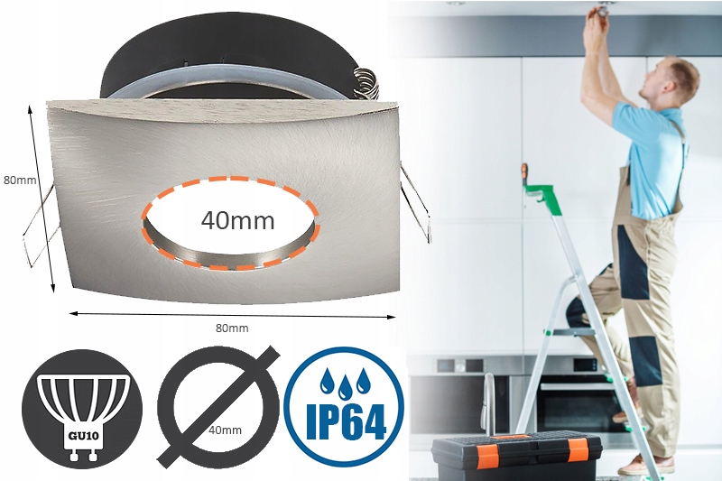 Oprawa HALOGENOWA STAŁA LED IP64 z gniazdem GU10 Szerokość produktu 8 cm