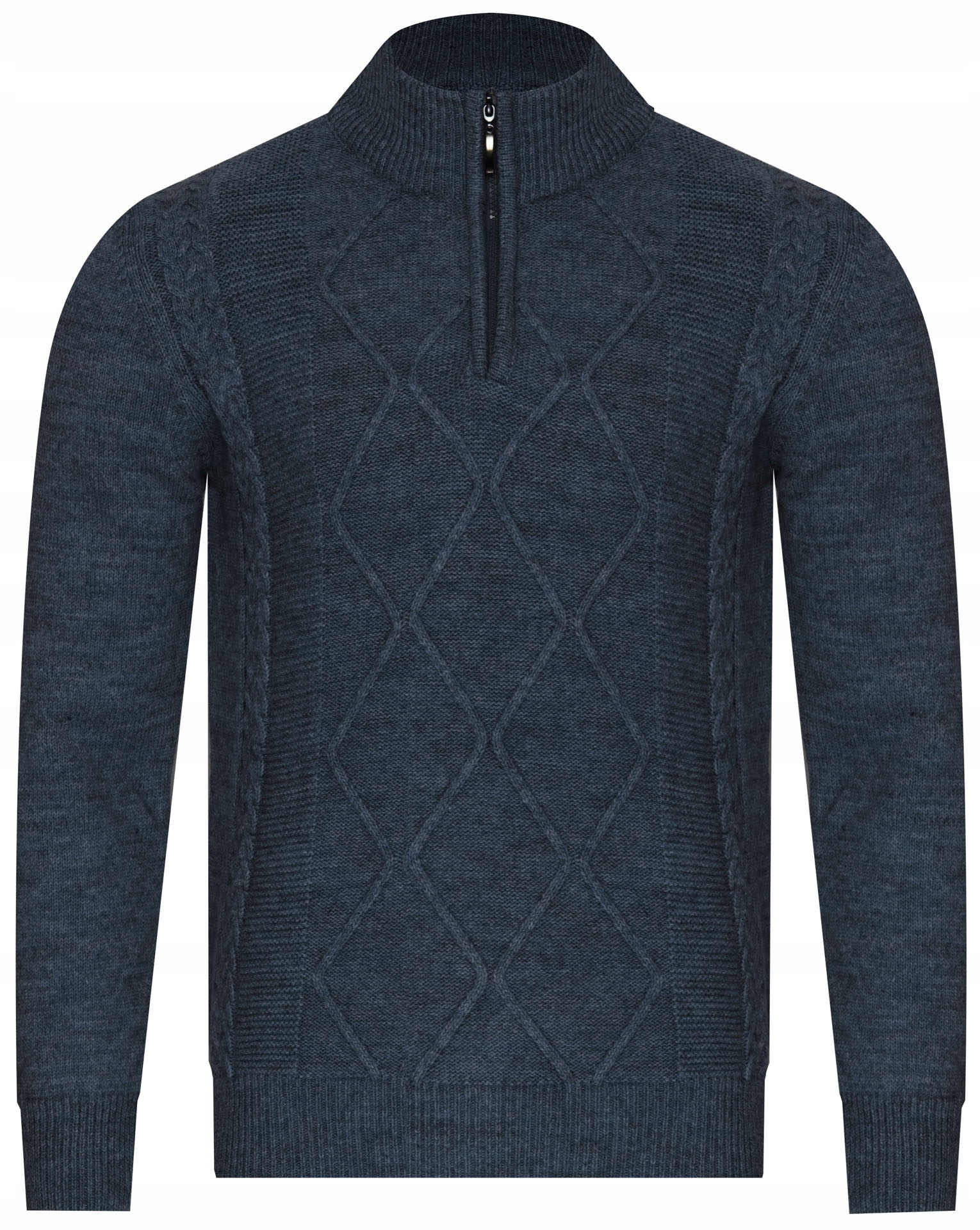 Pánský Svetr Połgolf 8157 Indigo vlněný, teplý, klasický zimní zip XXL