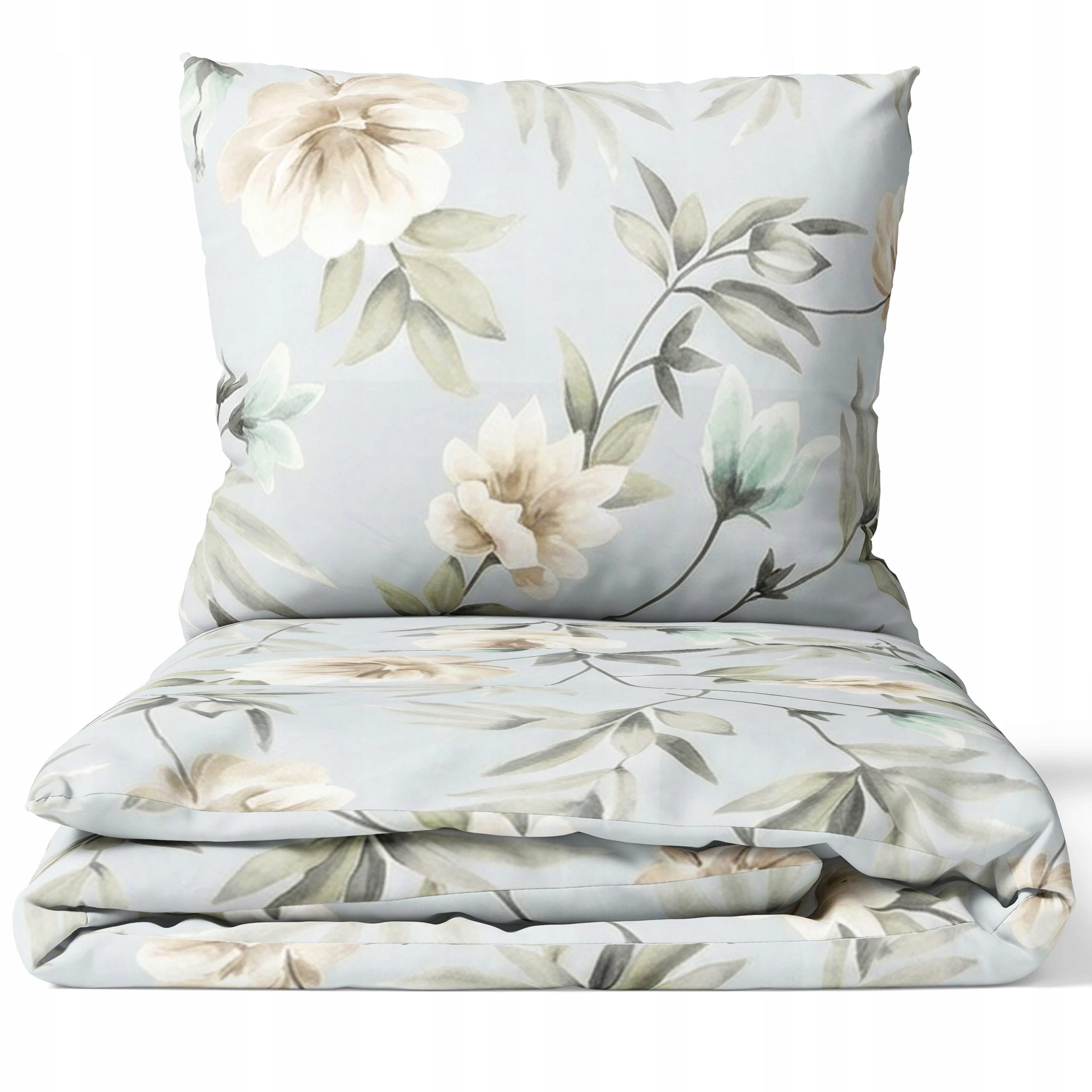 Pościel Kwiaty 200x220 z Prześcieradłem Błękitna Magnolia Satyna Premium