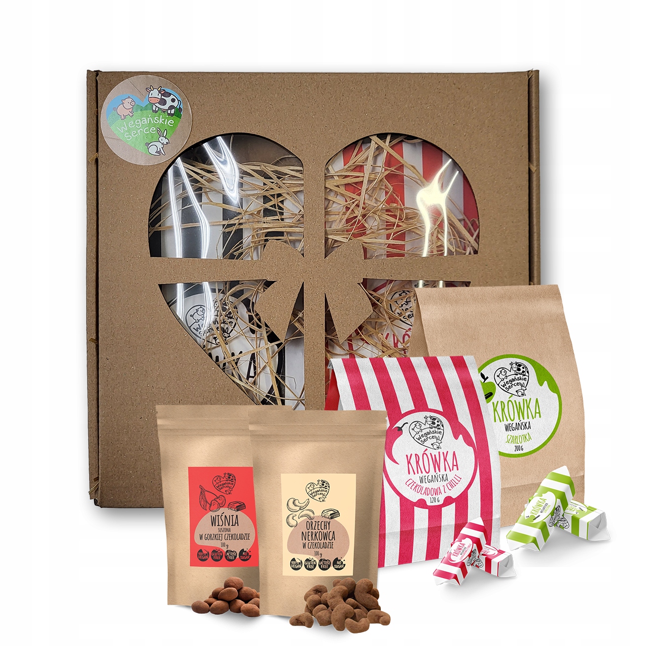 "serce" Zestaw Prezentowy Wegańskich Słodyczy 600g (krówki, bakalie)