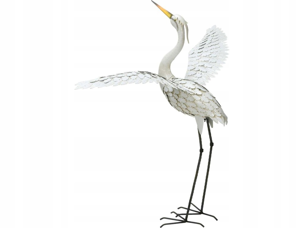 Kovová záhradná figúrka žeriava, 123 cm, sivá