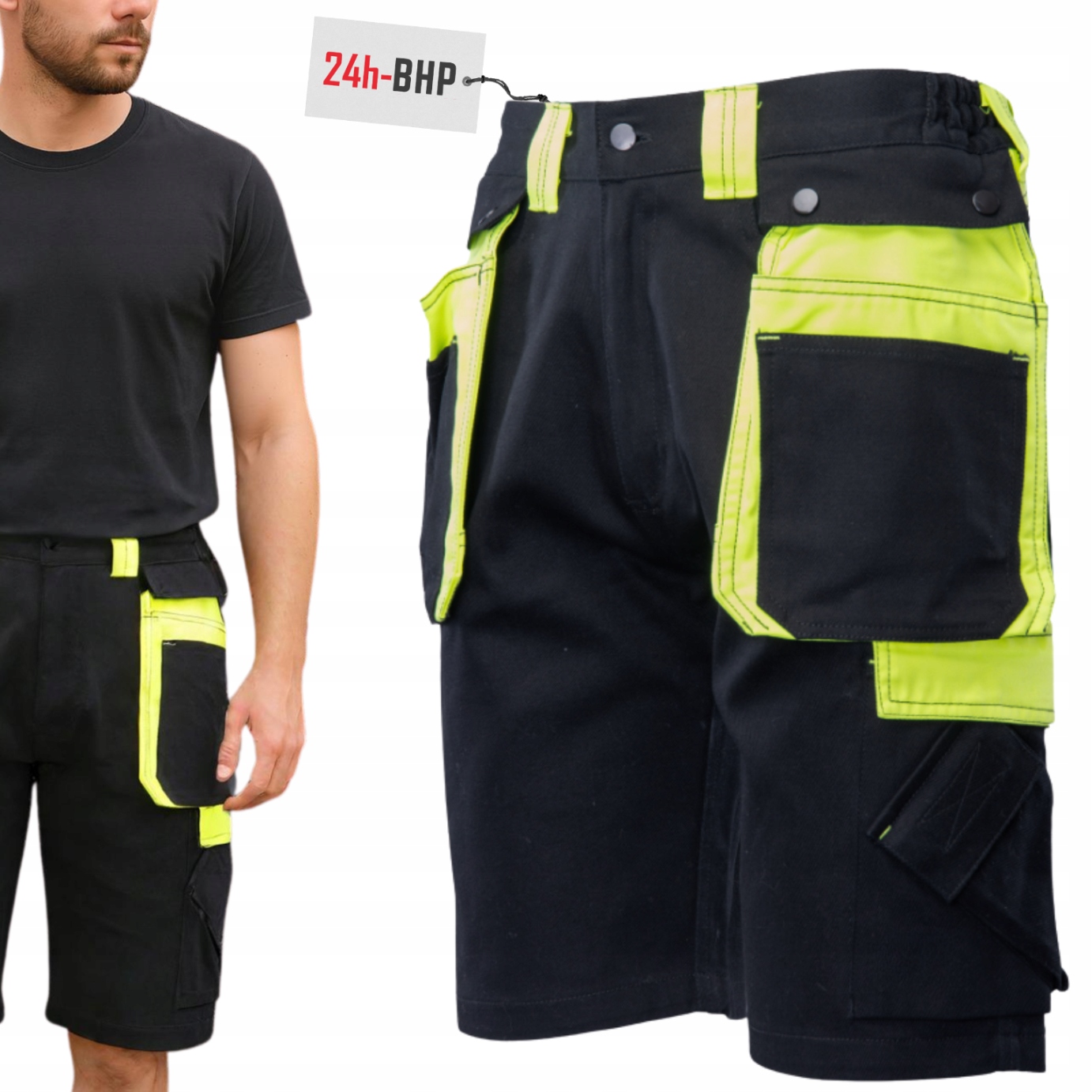 Krátké Kraťasy pánské Reflexní strečové pracovní kalhoty Neon