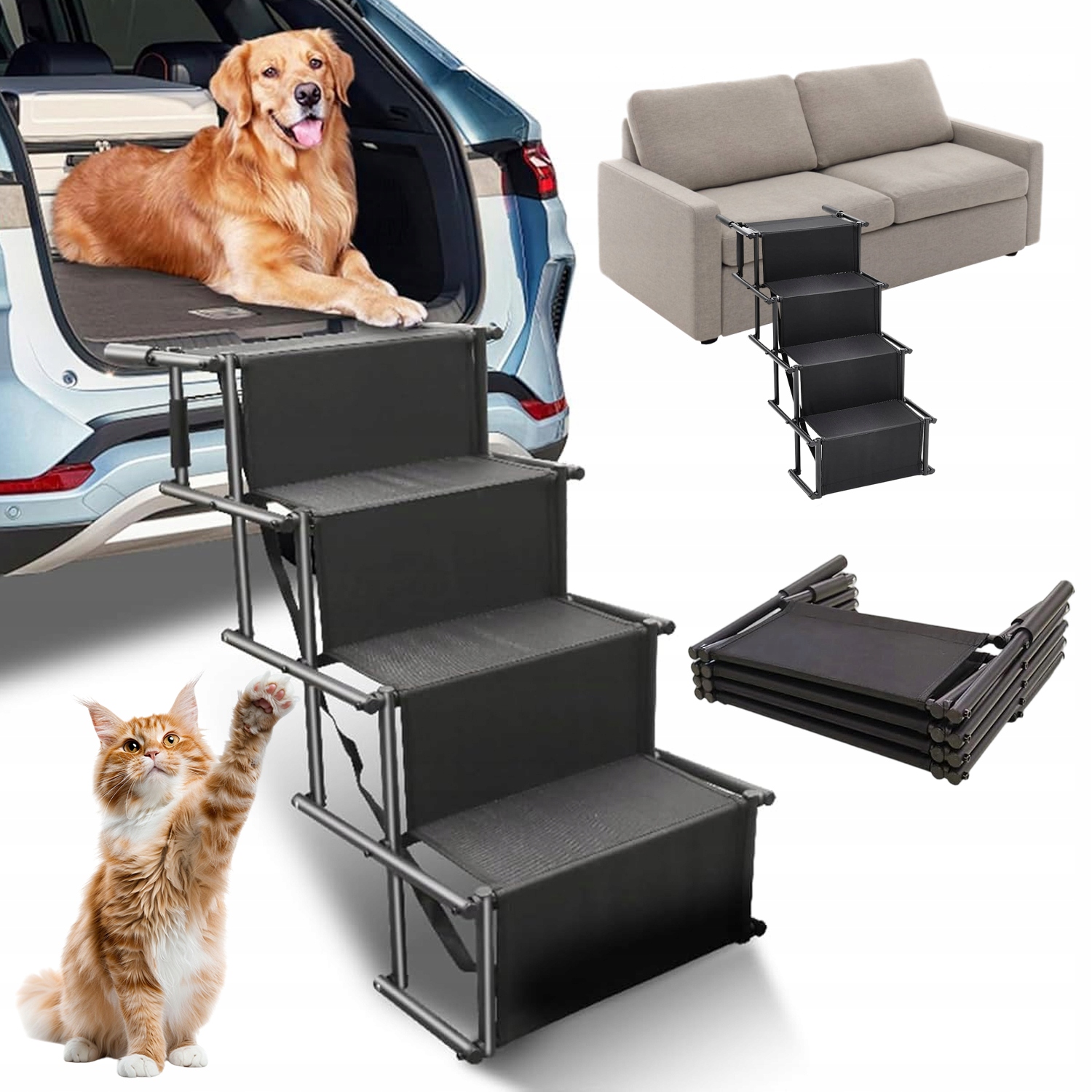 Levně Žebřík Pro Psa Ergonomický, Čtyřstupňový, Skládací, Pro Terénní Automobil