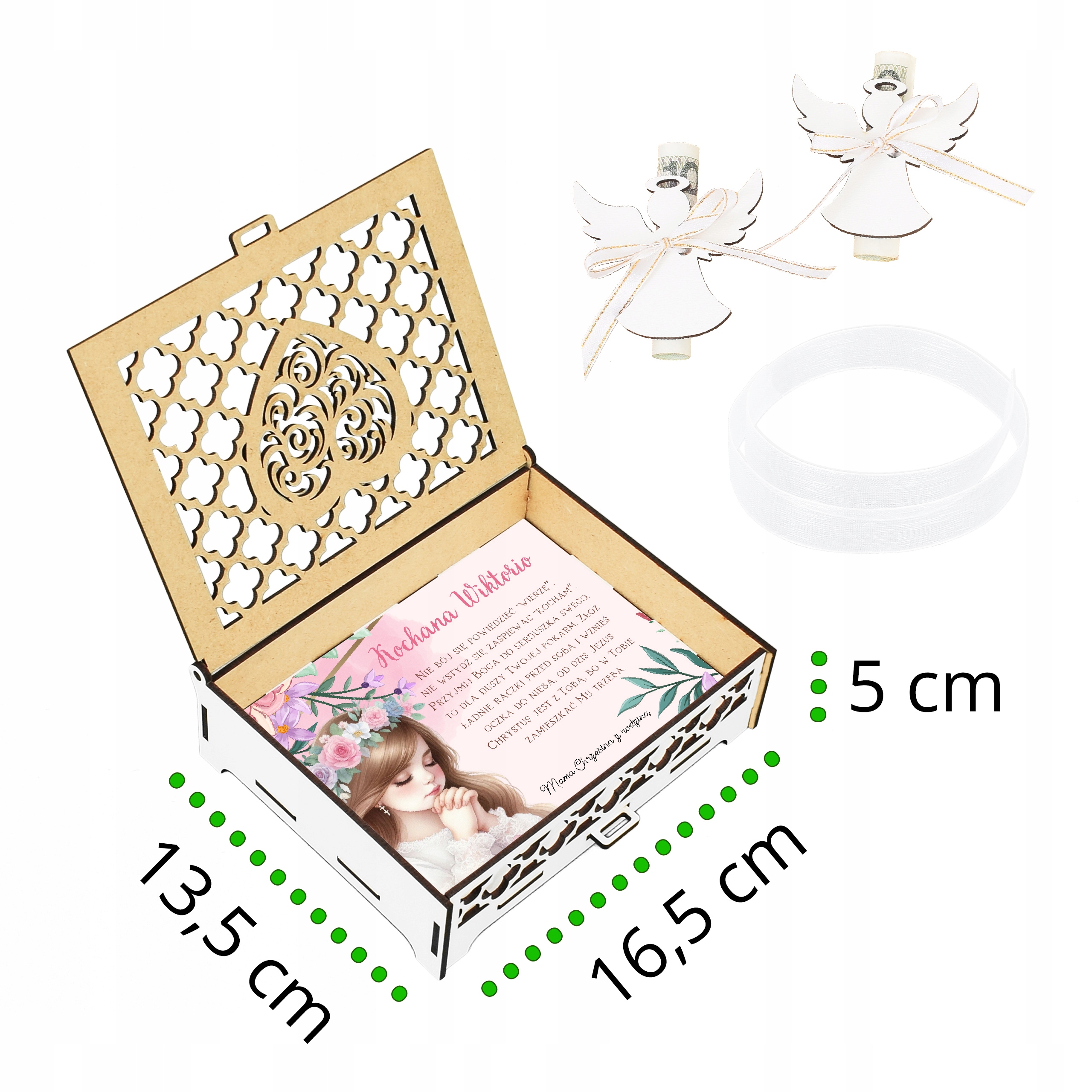 Prezent na Komunię dla dziewczynki Pamiątka Komunii Świętej od Chrzestnego Długość 16.5 cm