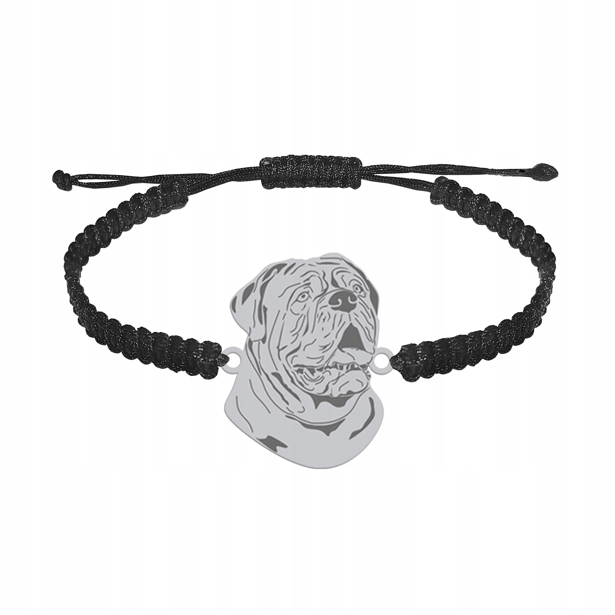 Stříbrný náramek s psem Dog de Bordeaux 925 Dárek Makramé Gravírování