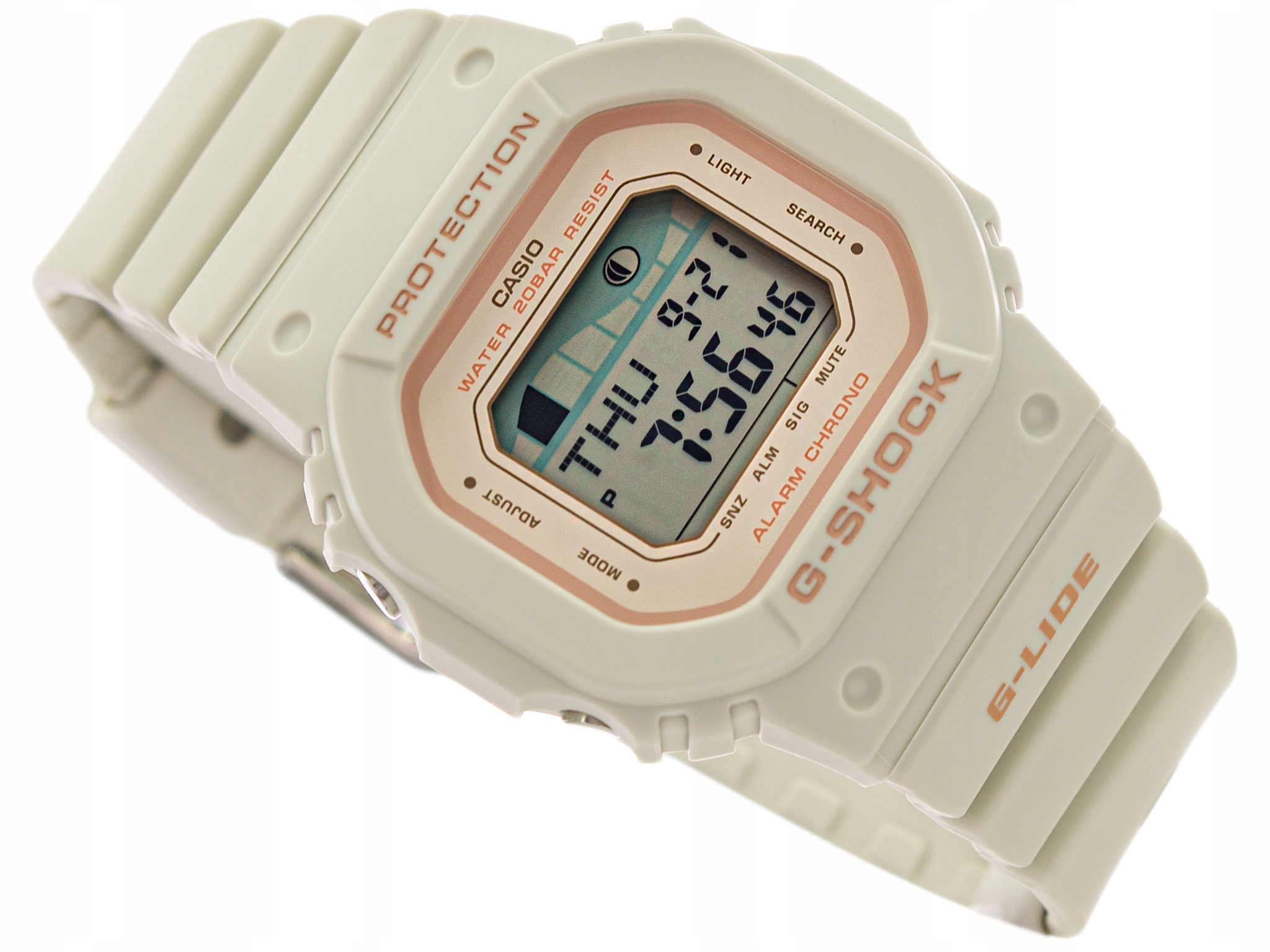 ZEGAREK 14441039069 DAMSKI GLX-S5600-7ER G-LIDE PŁYWY G-SHOCK CASIO BEŻOWY MORSKIE