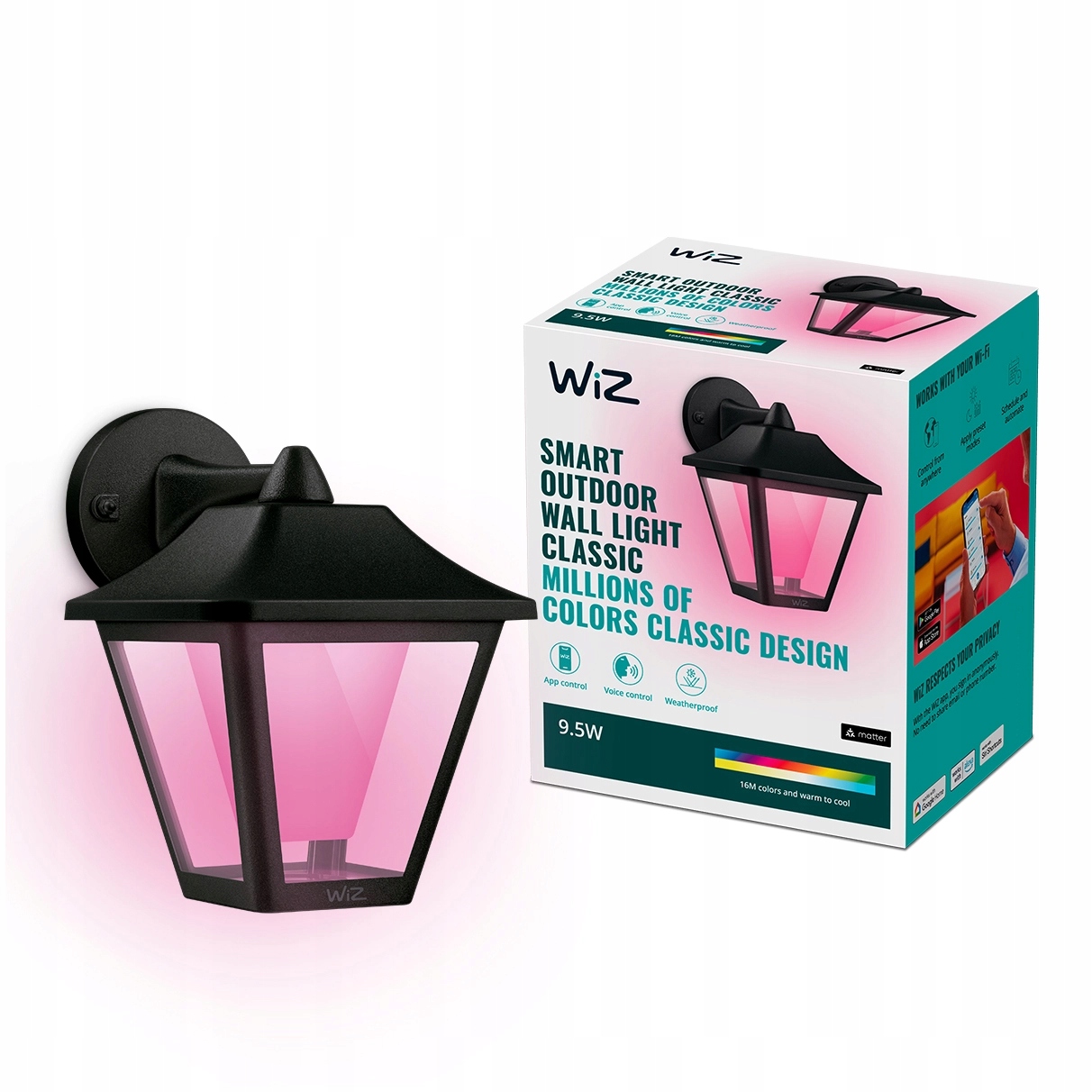 Led záhradné nástenné svietidlo Vonkajšia fasádna lampa Rgb Smart WiFi WiZ