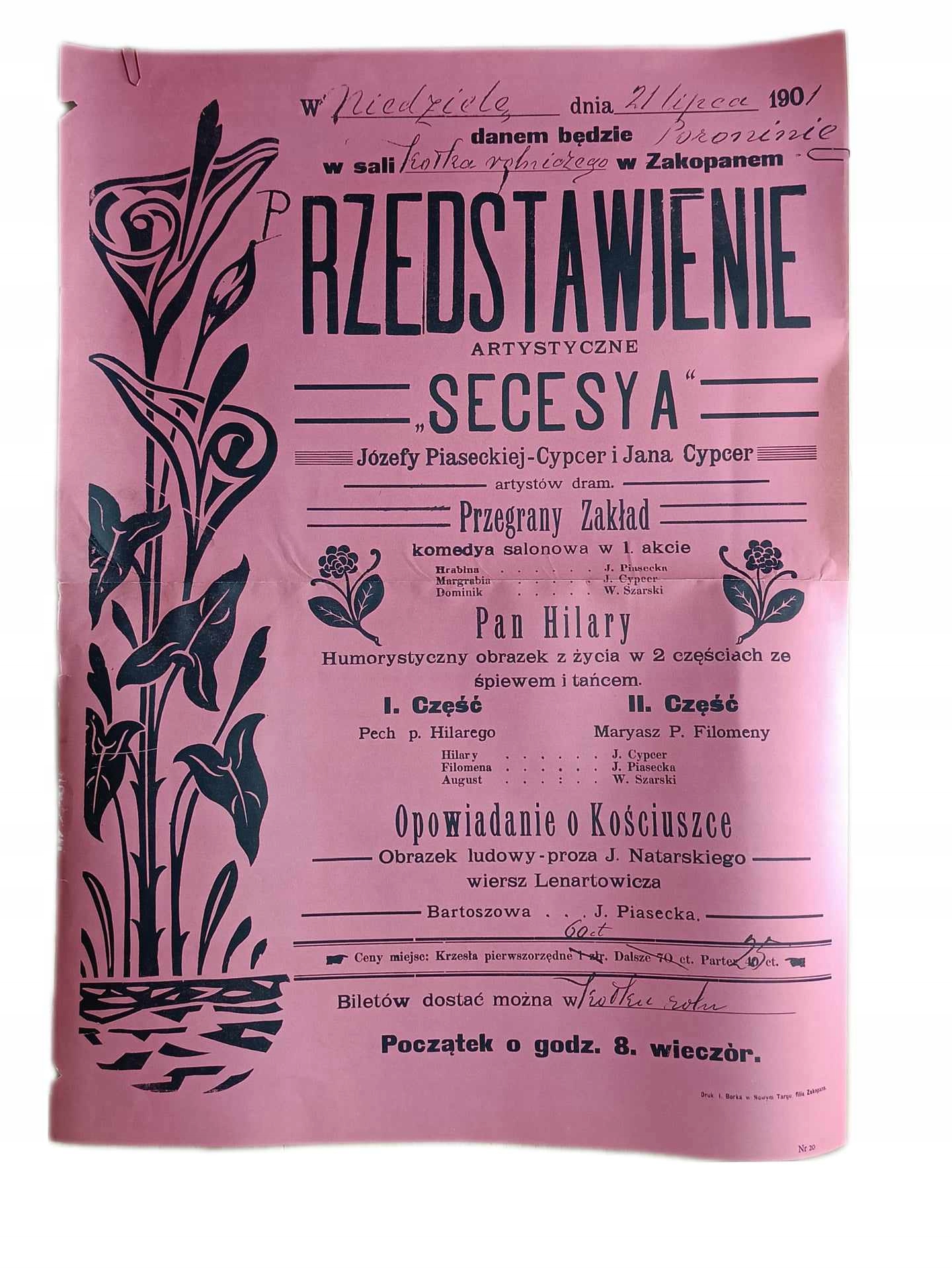 Afisz teatralny: Przedstawienie artystyczne "Secesya"