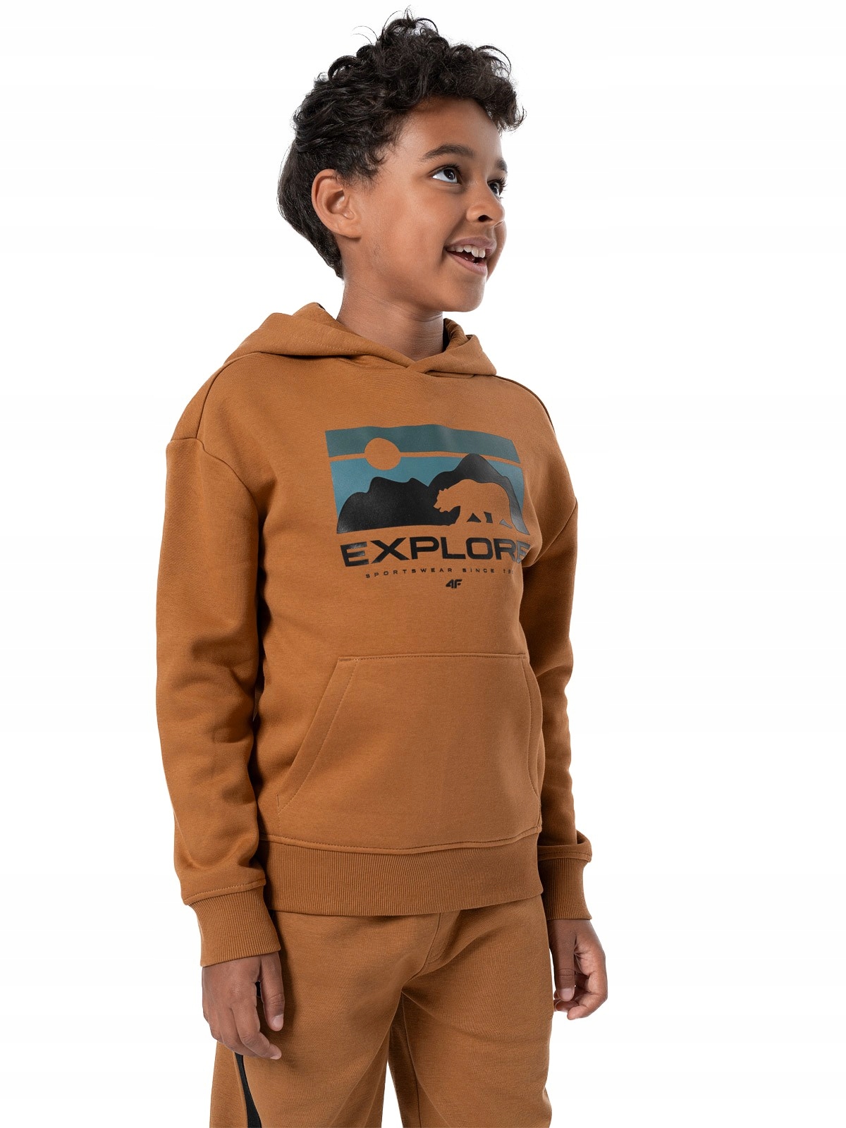 4F Bluza Chłopieca Dresowa z Kapturem 4FJSS23TSWSM241-82S Jasny Brąz 146 cm