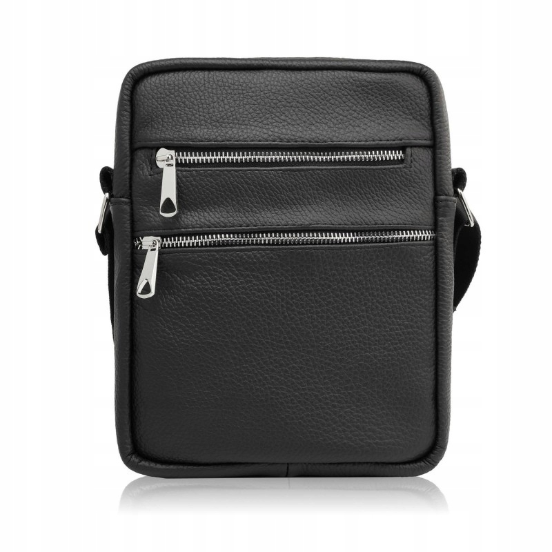 Taška Kabelka Přes Rameno Pánská malá kožená taška na rameno se zipy, černá