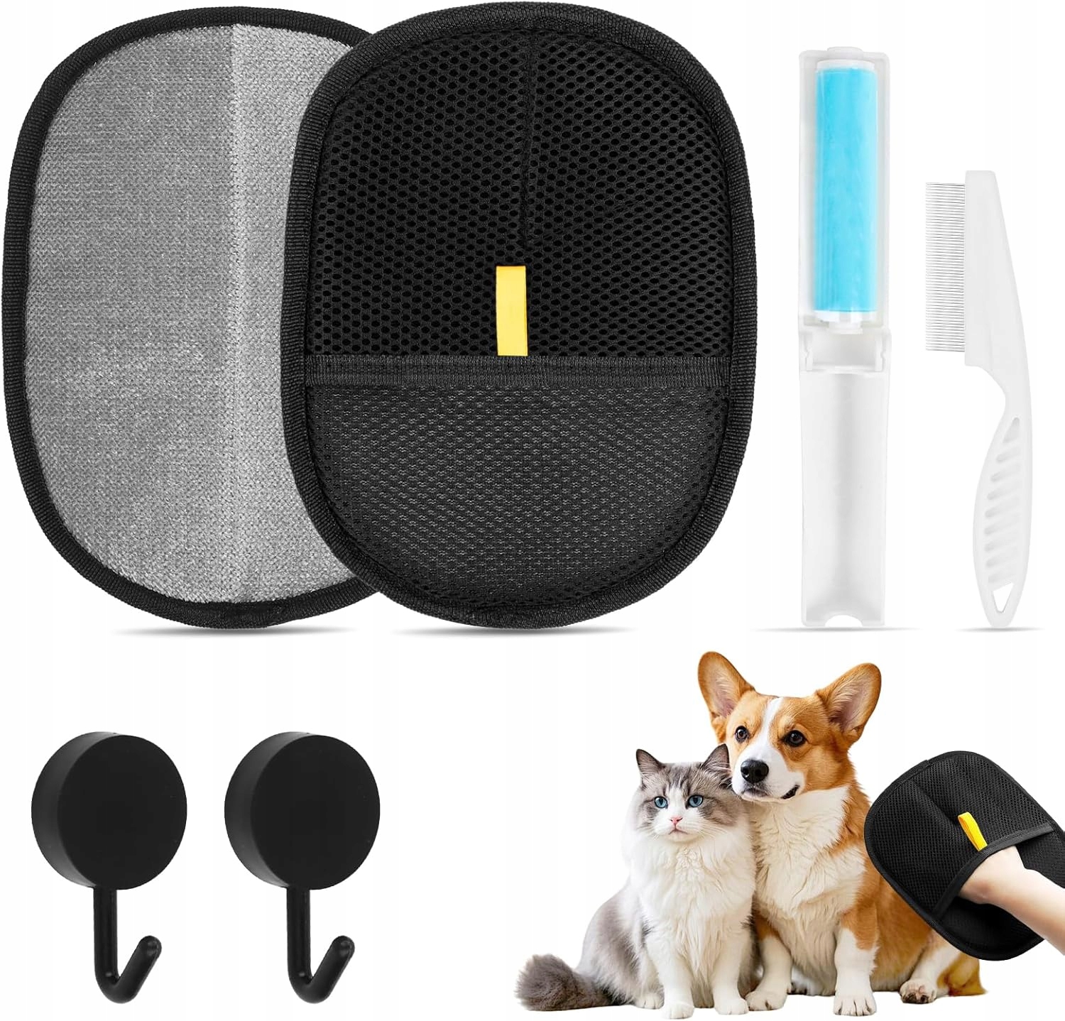 Levně Rukavice Na Odstraňování Chlupů A Vlasů Zvířat Kočky Psy Hřeben Sada 6ks