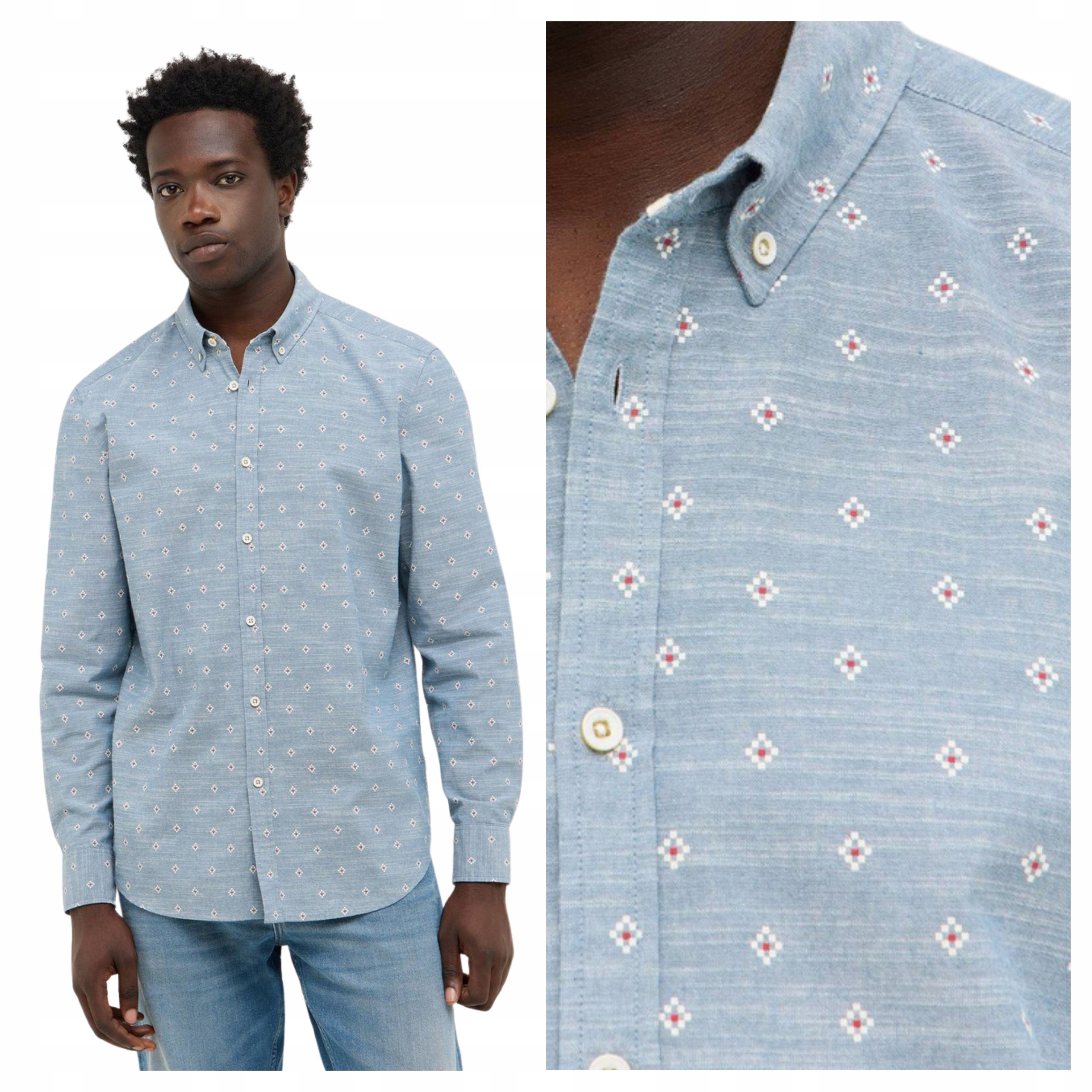 Pánská košile Mustang Elmore Ikat Světle modrá Regular Fit Bavlna M