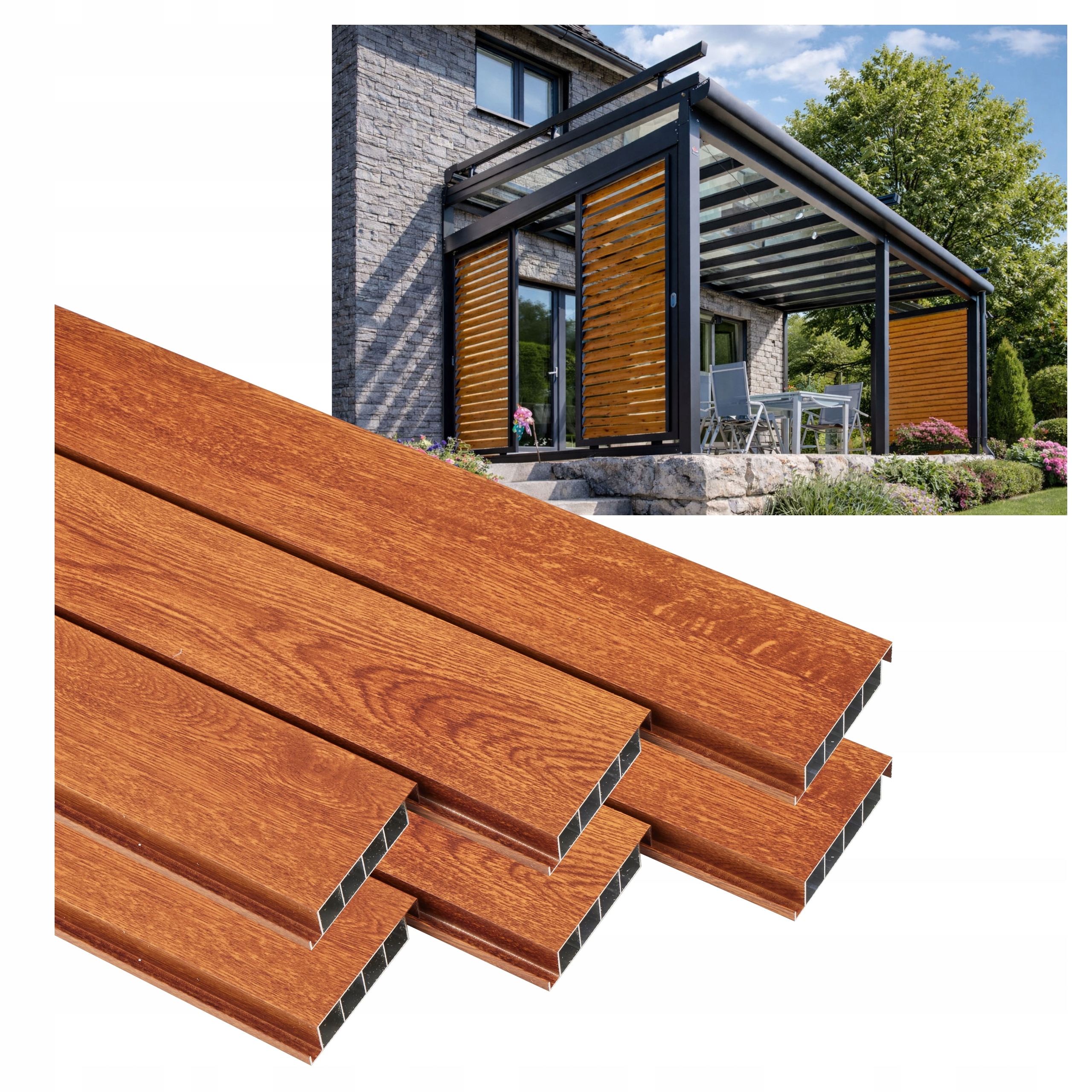 6 Pohyblivých Žalúziových Dosiek Shutters Panel Altánok Pergola Zlatý Dub 120 CM