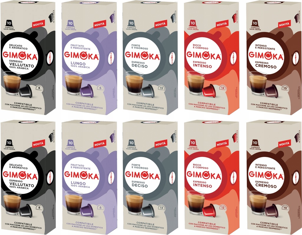Levně Kapsle do Nespresso Gimoka Sada 10 x 10 MIX Espresso Lungo