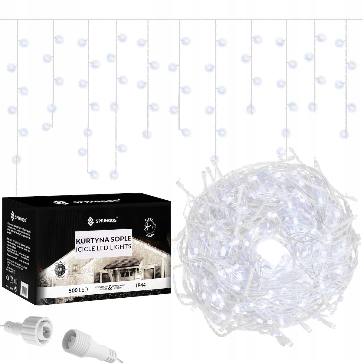 

Lampki Zewnętrzne 500 Led IP44 Sople Białe Flesh