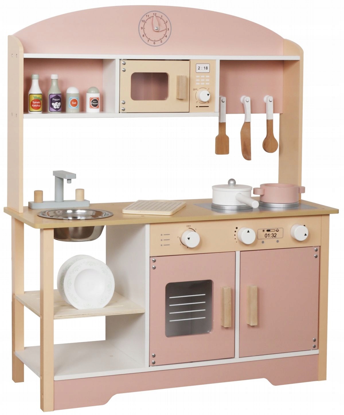 Kuchnia Drewniana Akcesoria Kuchenka Różowa Gotowanie Sztućce Dla Dzieci