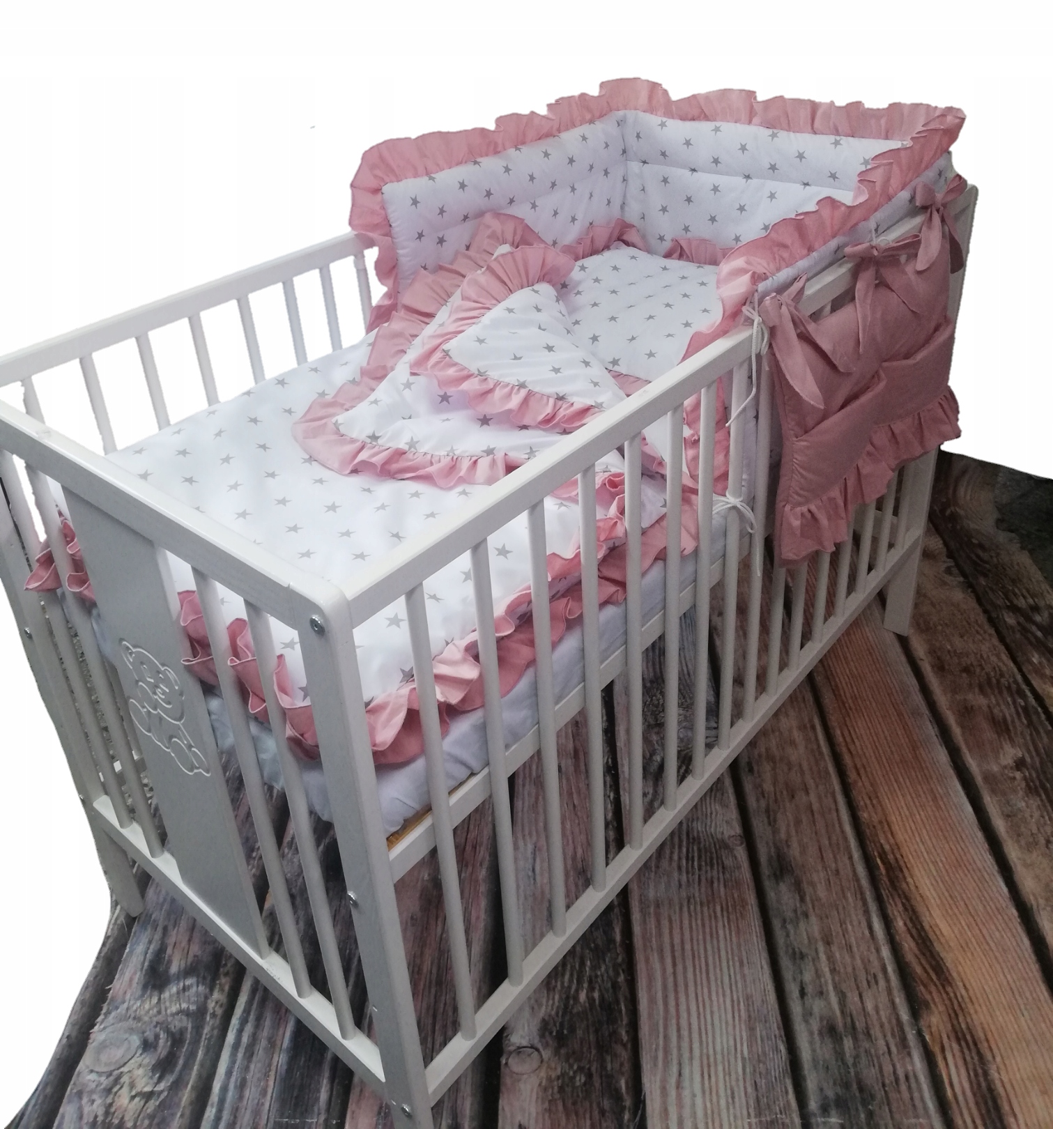 Poszewka na kołdrę 100x75 gwiazdy szare róż falban Marka Pracownia krawiecka Olo