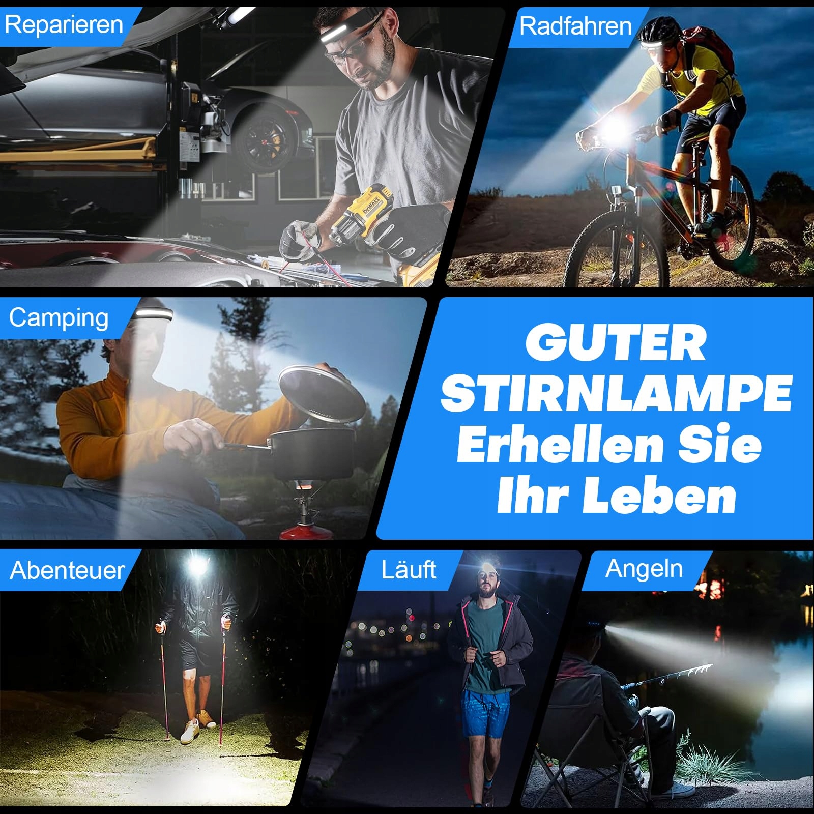 LED STIRNLAMPE Lampa Czołowa LED Ładowalna 7 Trybów Wodoodporna 2600 mAh — miniatura 9