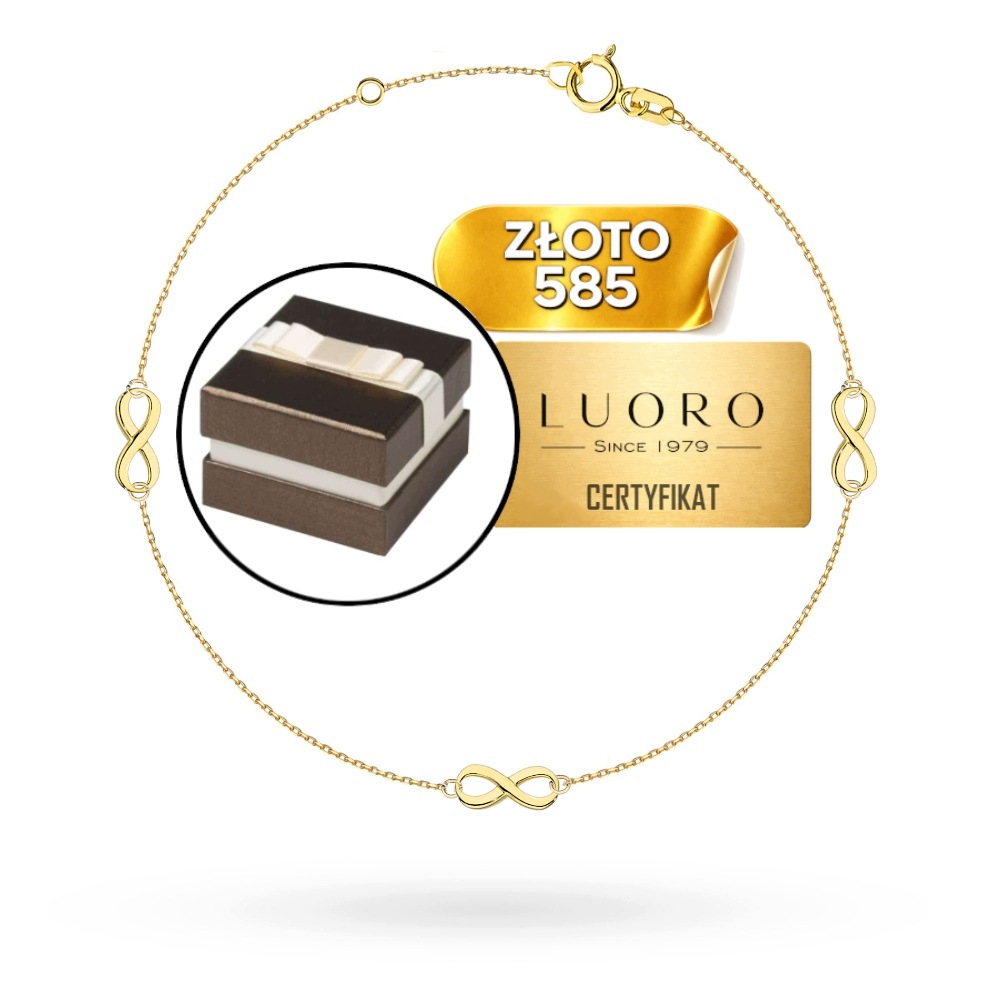 Náramek Zlatý 585 14K Známky Nekonečna 17 18 19 CM Nastavitelný