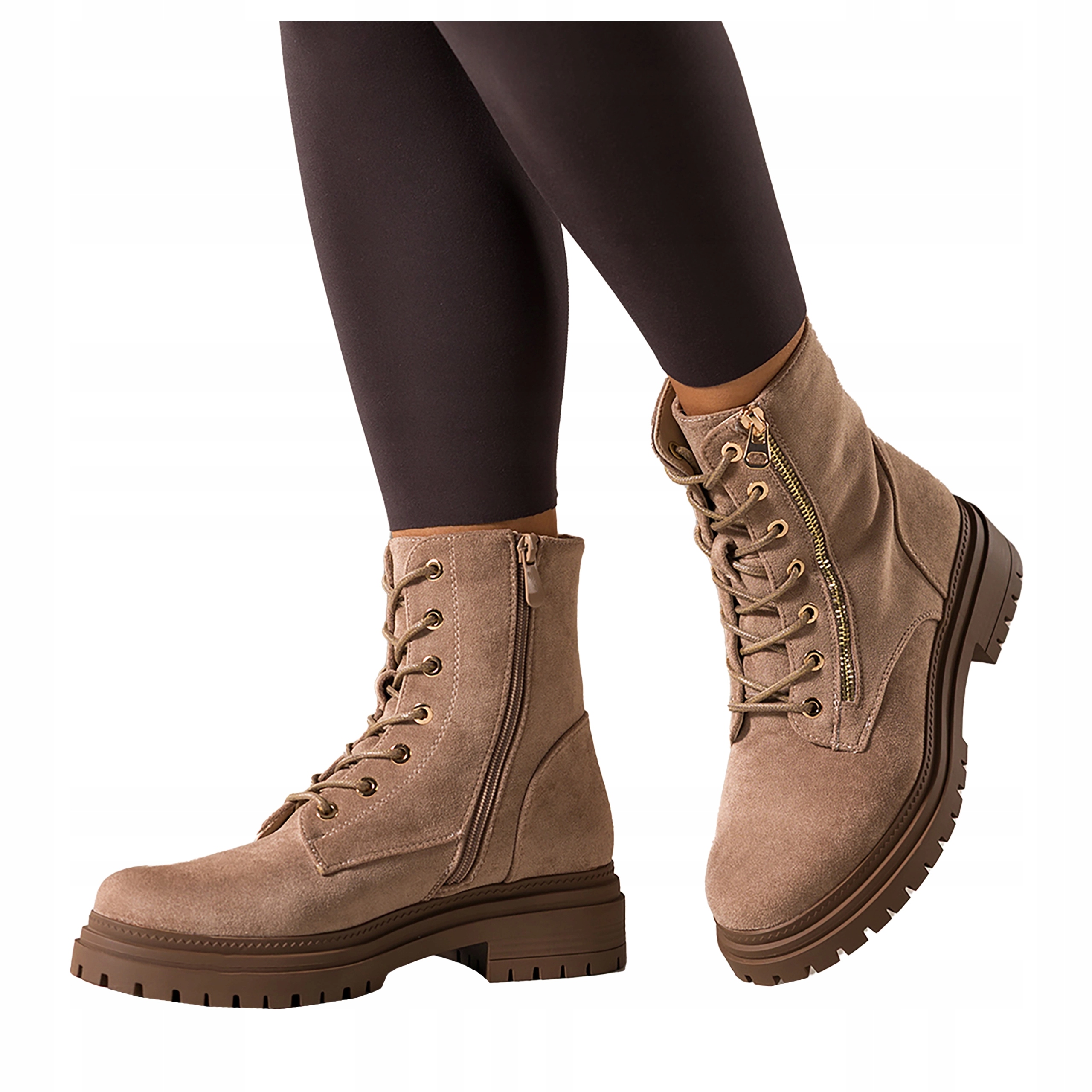 Béžové dámské kotníkové boty Pohodlné Ozdobný zip Šněrovací na platformě vel. 41