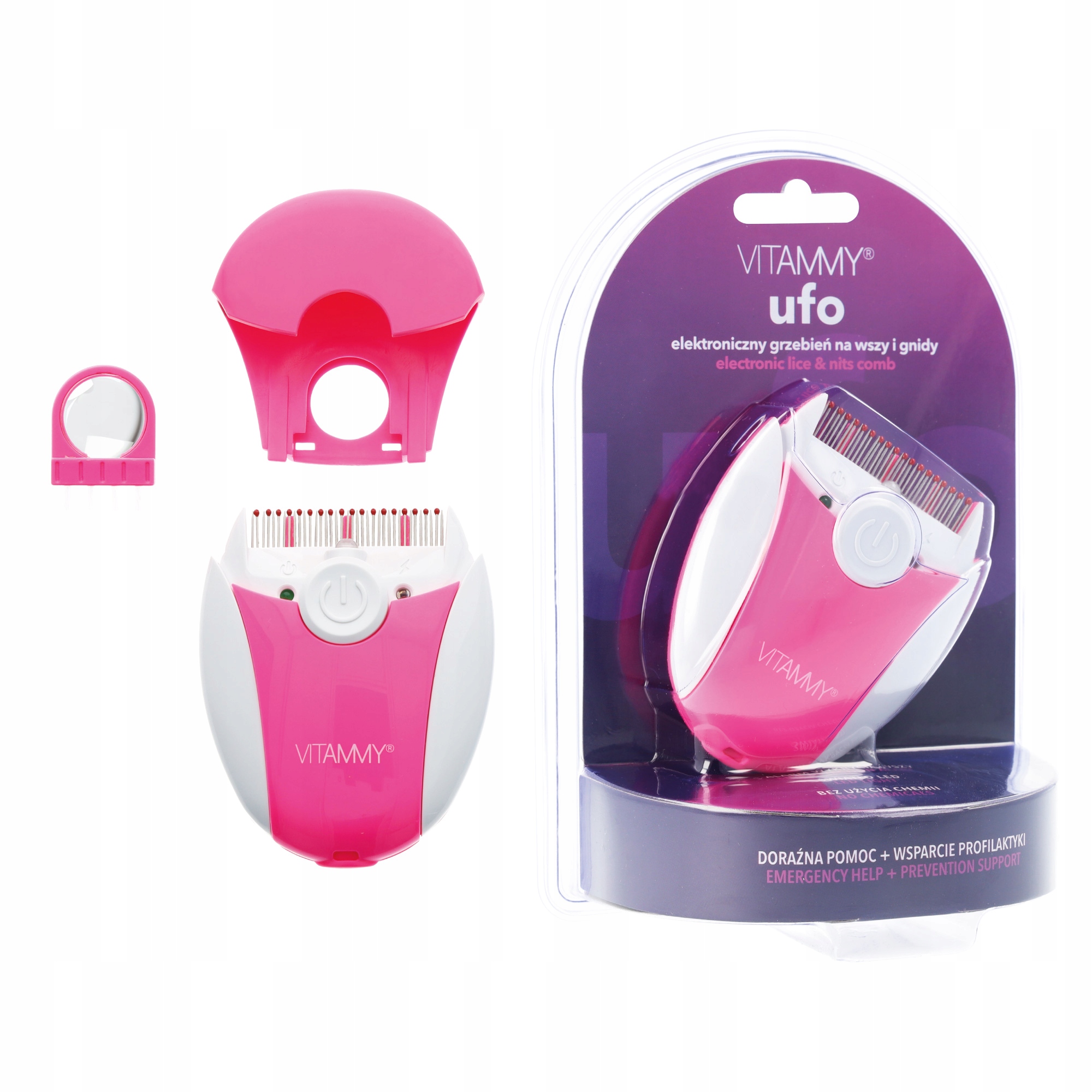 Elektroniczny Elektryczny Grzebień Na Wszy I Gnidy Vitammy Ufo Róż Zestaw