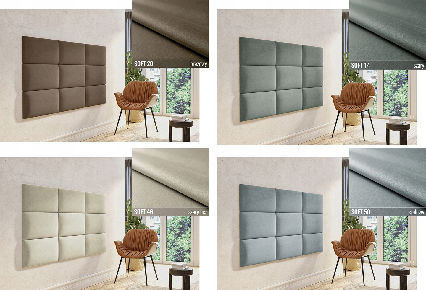 PRÓBKI TKANIN SOFT zestaw 5 próbek / PANELE tapicerowane SOFT próbki 5 szt. Szerokość mebla 7 cm